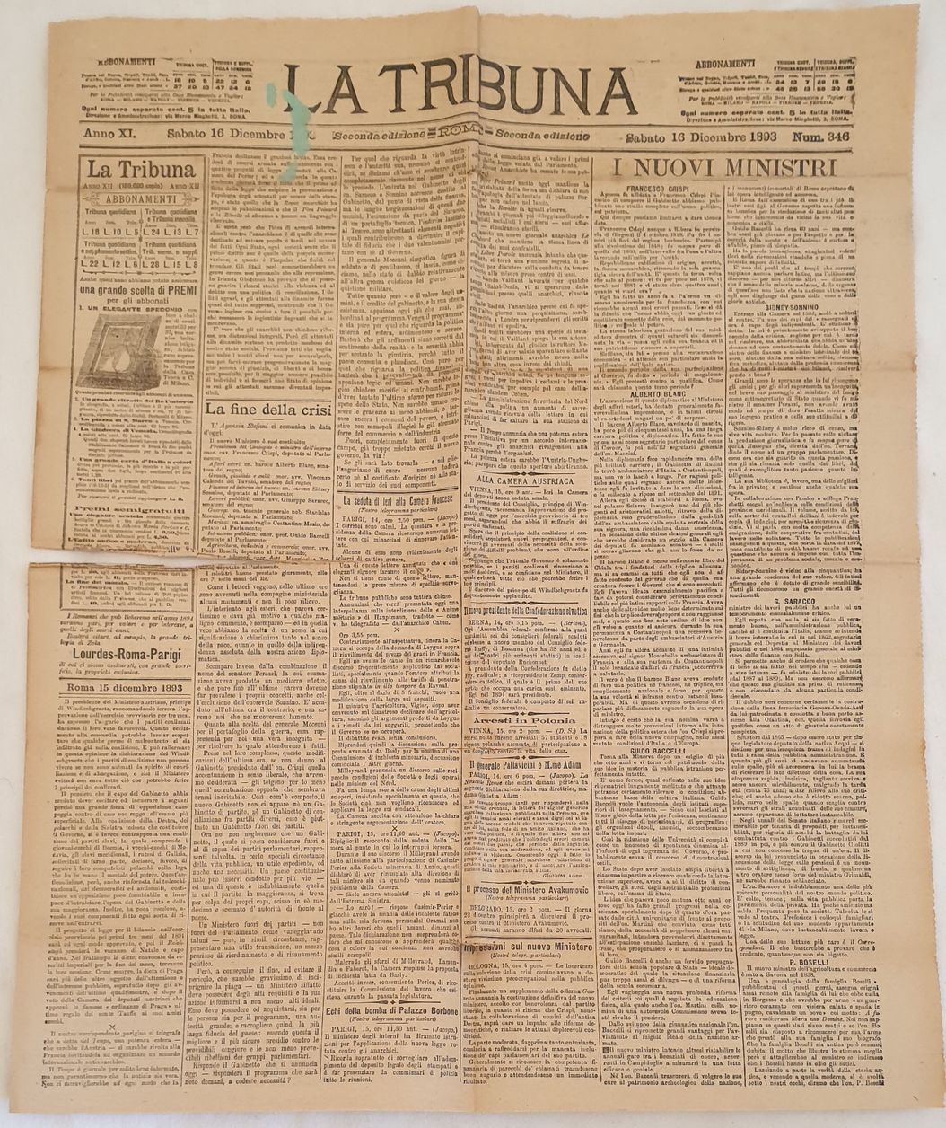 LA TRIBUNA MERCOLEDI 16 DICEMBRE 1893