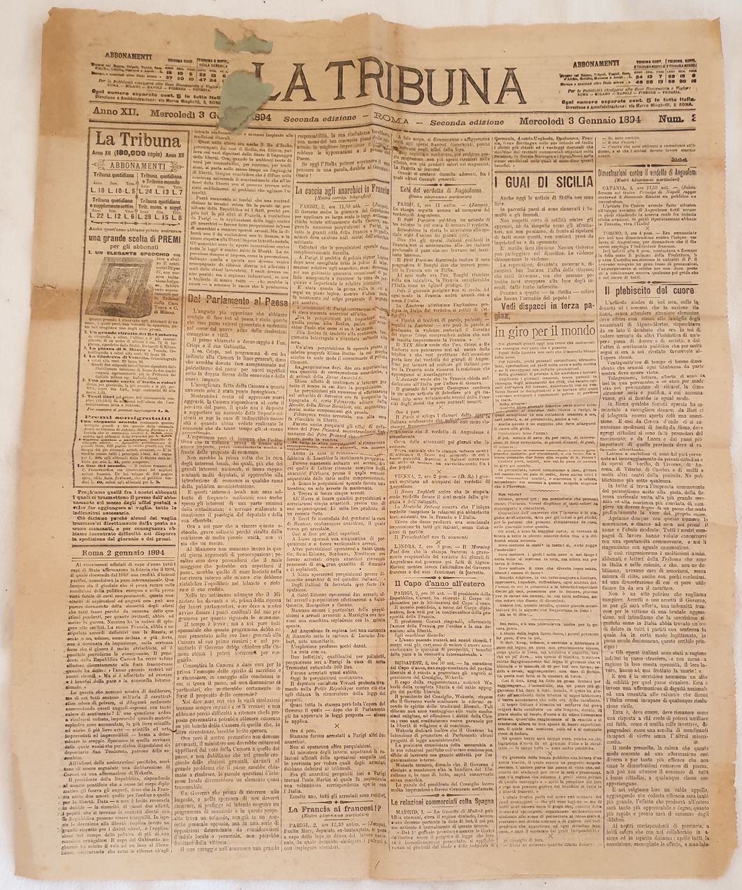 LA TRIBUNA MERCOLEDI 3 GENNAIO 1894