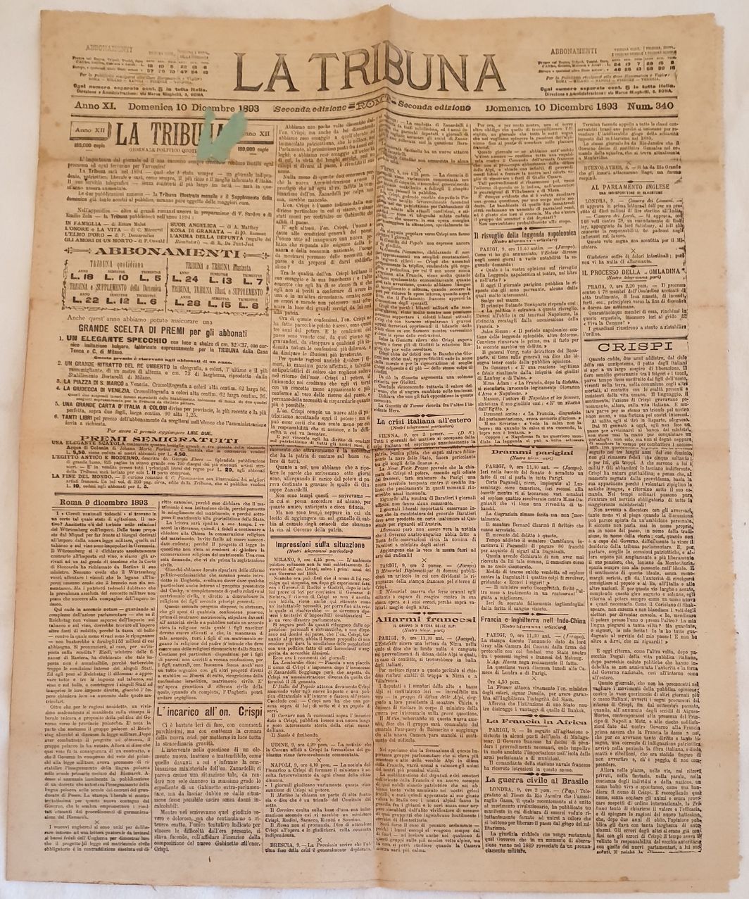 LA TRIBUNA ROMA, DOMENICA 10 DICEMBRE 1893 NUM. 340 SECONDA …