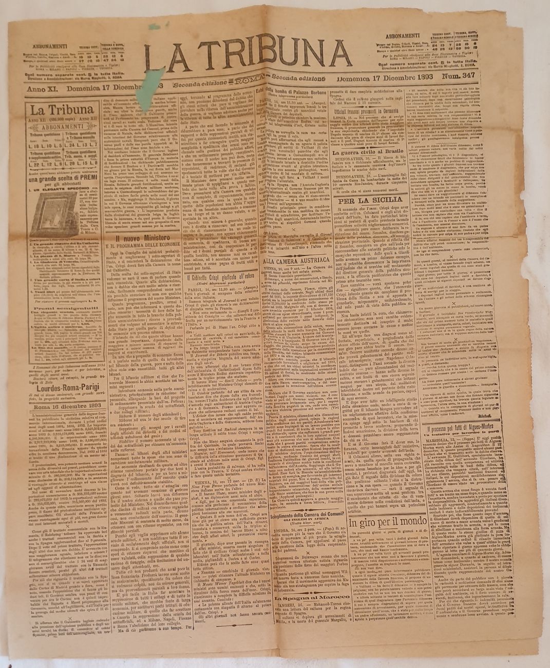 LA TRIBUNA ROMA, DOMENICA 17 DICEMBRE 1893 NUM. 356 SECONDA …