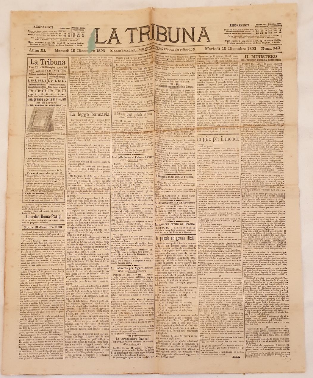 LA TRIBUNA ROMA, LUNEDI 19 DICEMBRE 1893 NUM. 348 SECONDA …