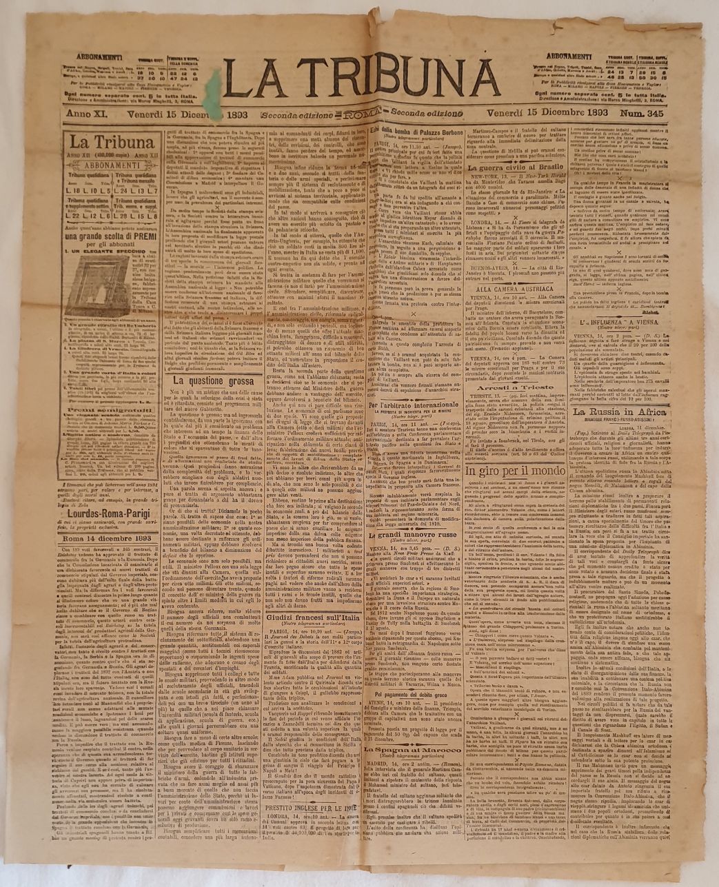 LA TRIBUNA ROMA, VENERDI 15 DICEMBRE 1893 NUM. 345 SECONDA …