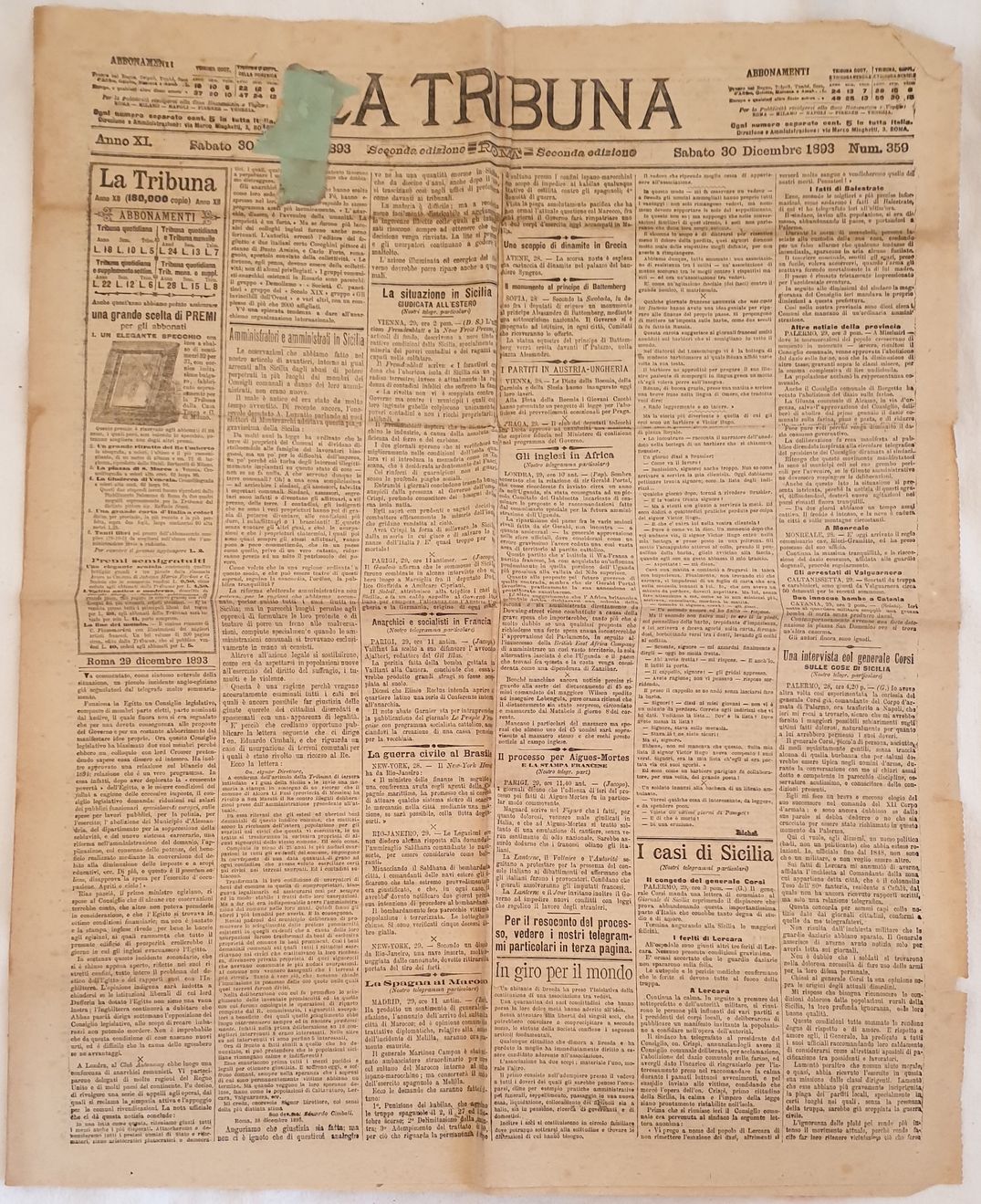 LA TRIBUNA SABATO 30 DICEMBRE 1893