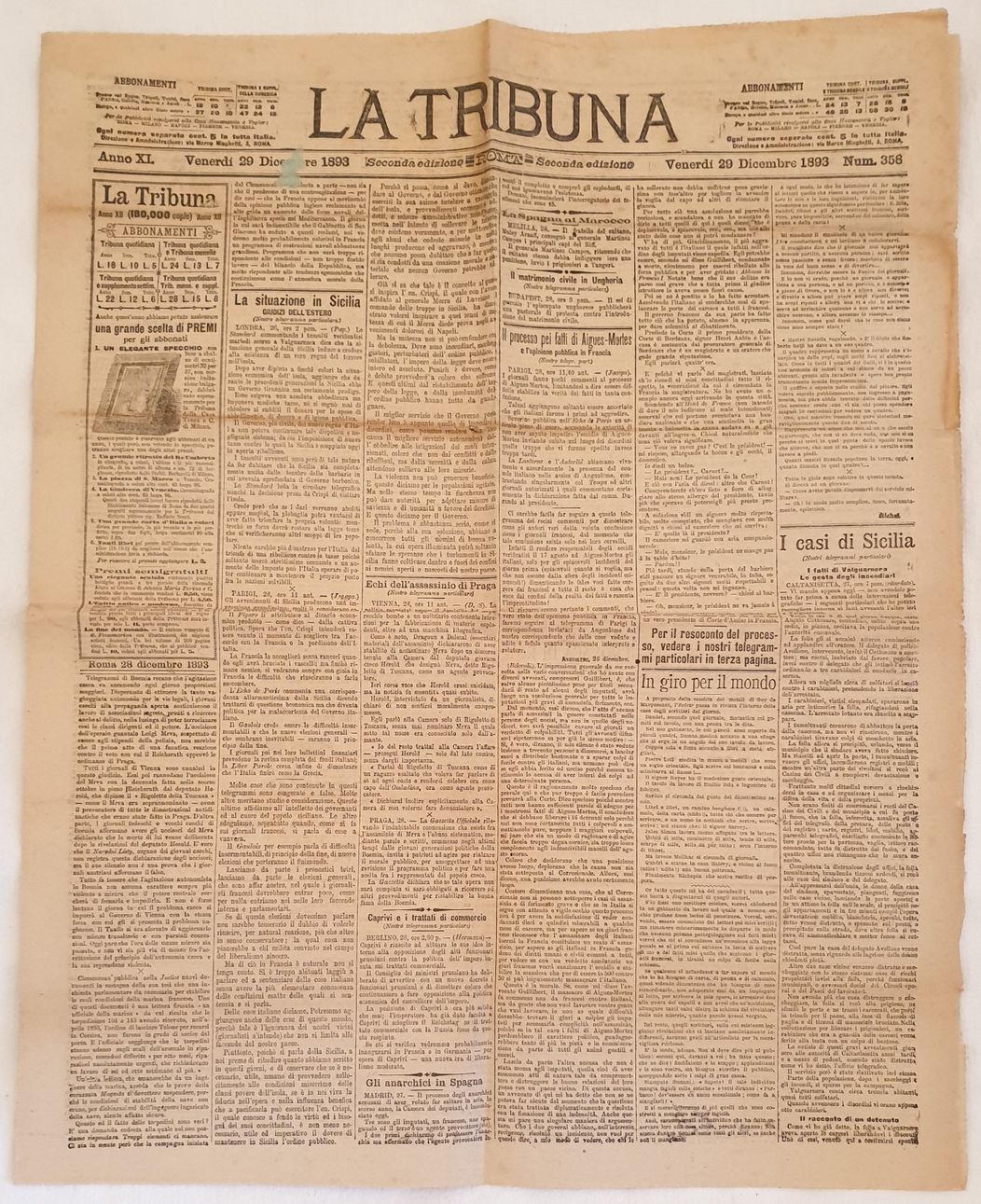 LA TRIBUNA VENERDI 29 DICEMBRE 1893