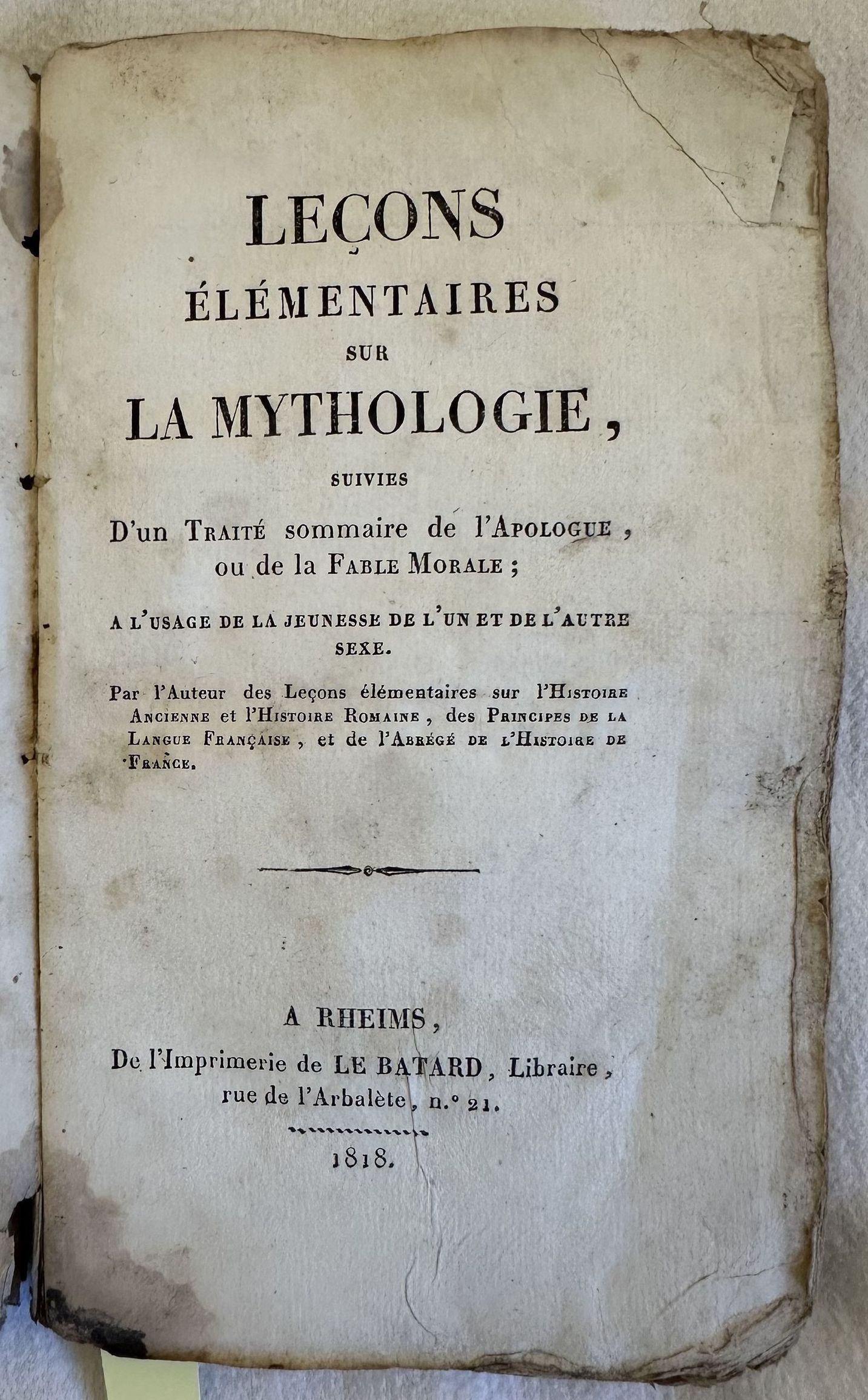 LECONS ELEMENTAIRES SUR LA MYTHOLOGIE SUIVIES D'UN TRAITE' SOMMAIRE DE …