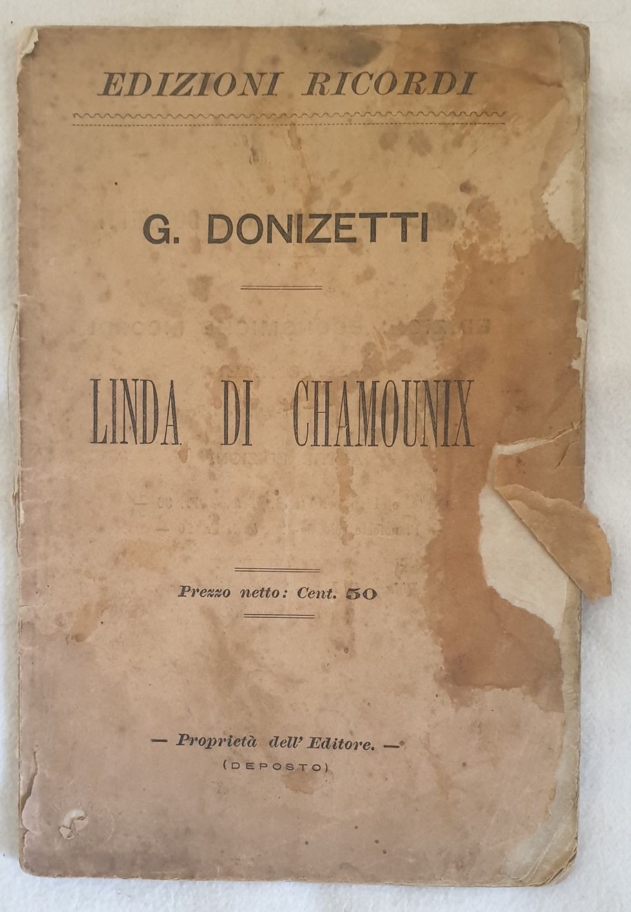 LINDA DI CHAMOUNIX MELODRAMMA IN TRE ATTI DI G. ROSSI