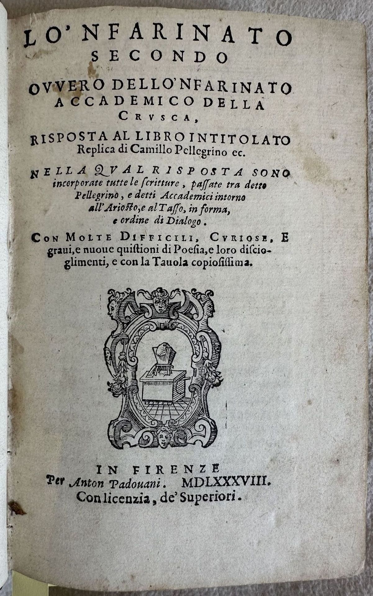 LO'NFARINATO SECONDOOVVERO DELLO NFARINATO ACCADEMICO DELLA CRUCARISPOSTA AL LIBRO INTITOLATO …