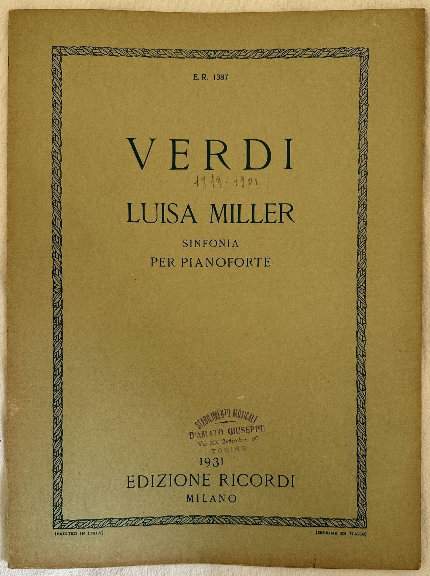 LUISA MILLER SINFONIA PER PIANOFORTE