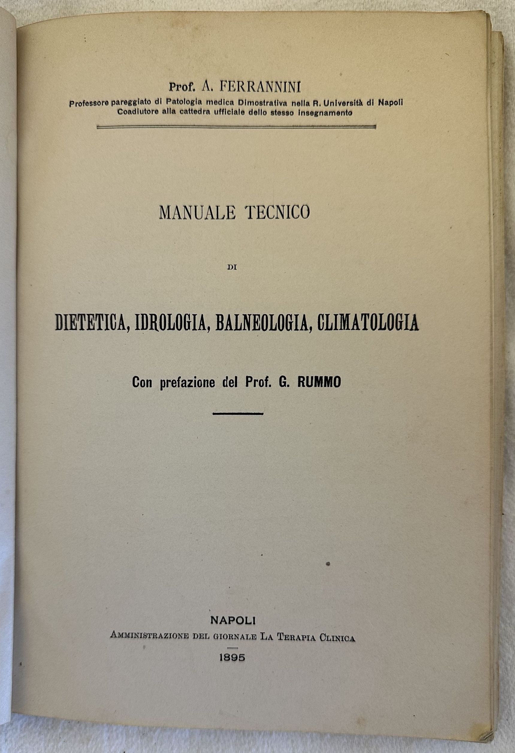 MANUALE TECNICO DI DIETETICA IDROLOGIA BALNEOLOGIA CLIMATOLOGIA