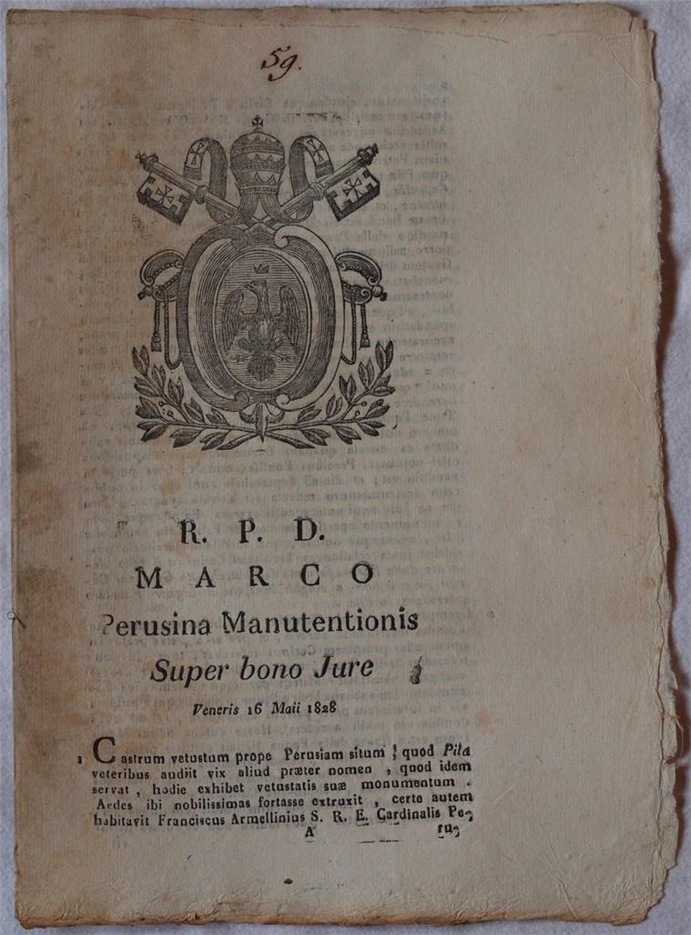 MARCO PERUSINA MANUTENTIONIS SUPER BONO JURE VENERIS 16 MAII 1828