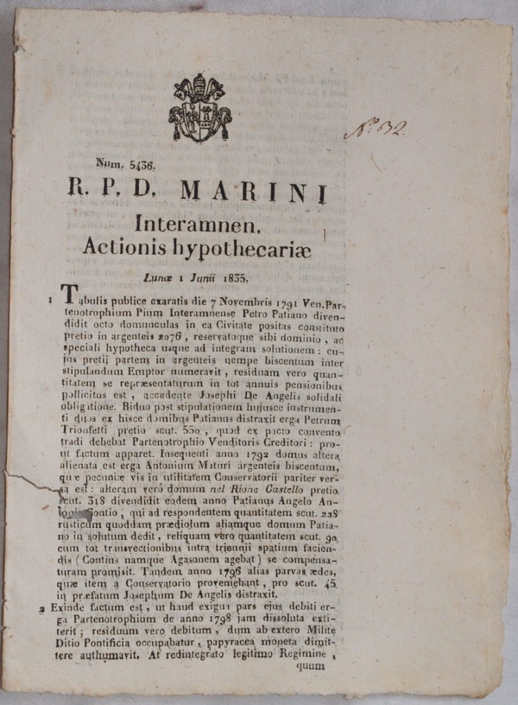 MARINI INTERAMNEN ACTIONIS HYPOTHECARIAE LUNOE 1 JUNII 1835