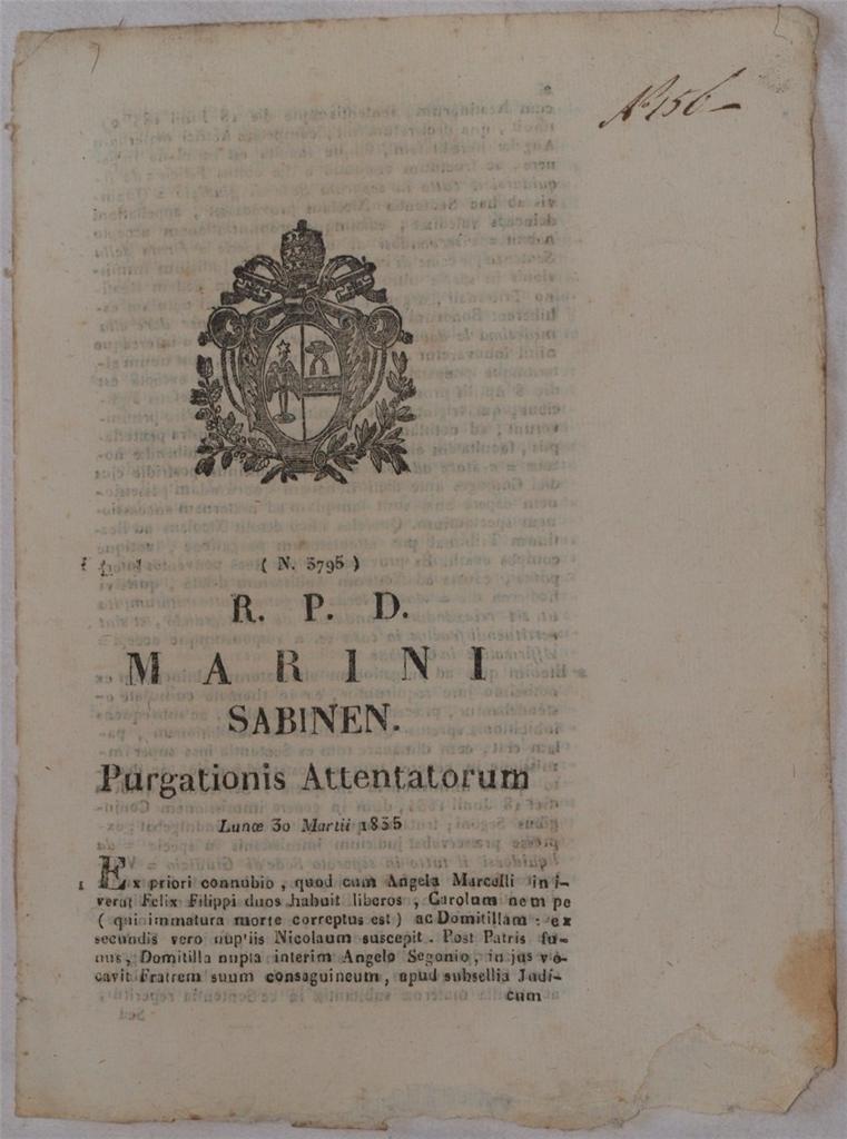MARINI SABINEN PURGATIONIS ATTENTATORUM LUNOE 30 MARTII 1835