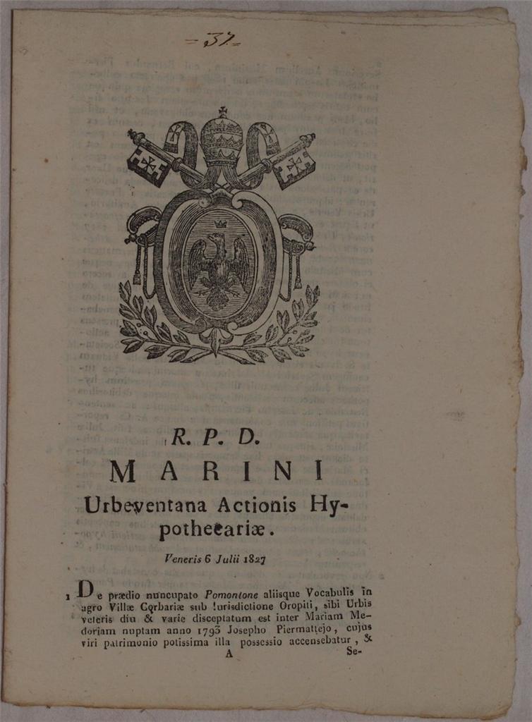 MARINI URBEVETANA ACTIONIS HYPOTHECARIAE VENERIS 6 JULII 1827