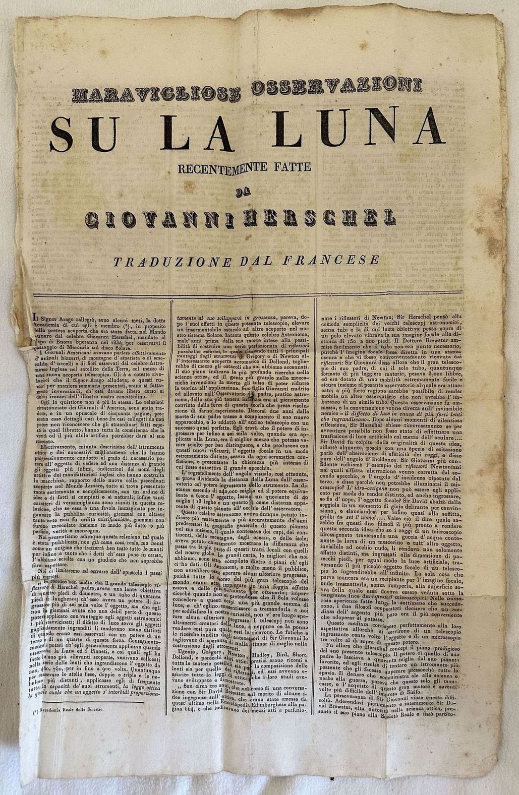 MERAVIGLIOSE OSSERVAZIONI SU LA LUNA RECENTEMENTE FATTE DA GIOVANNI HERSCHEL …