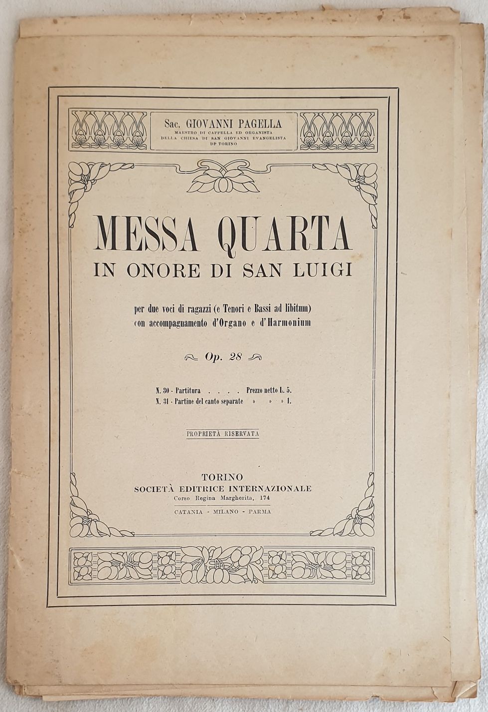 MESSA QUARTA IN ONORE DI SAN LUIGI PER DUE VOCI …