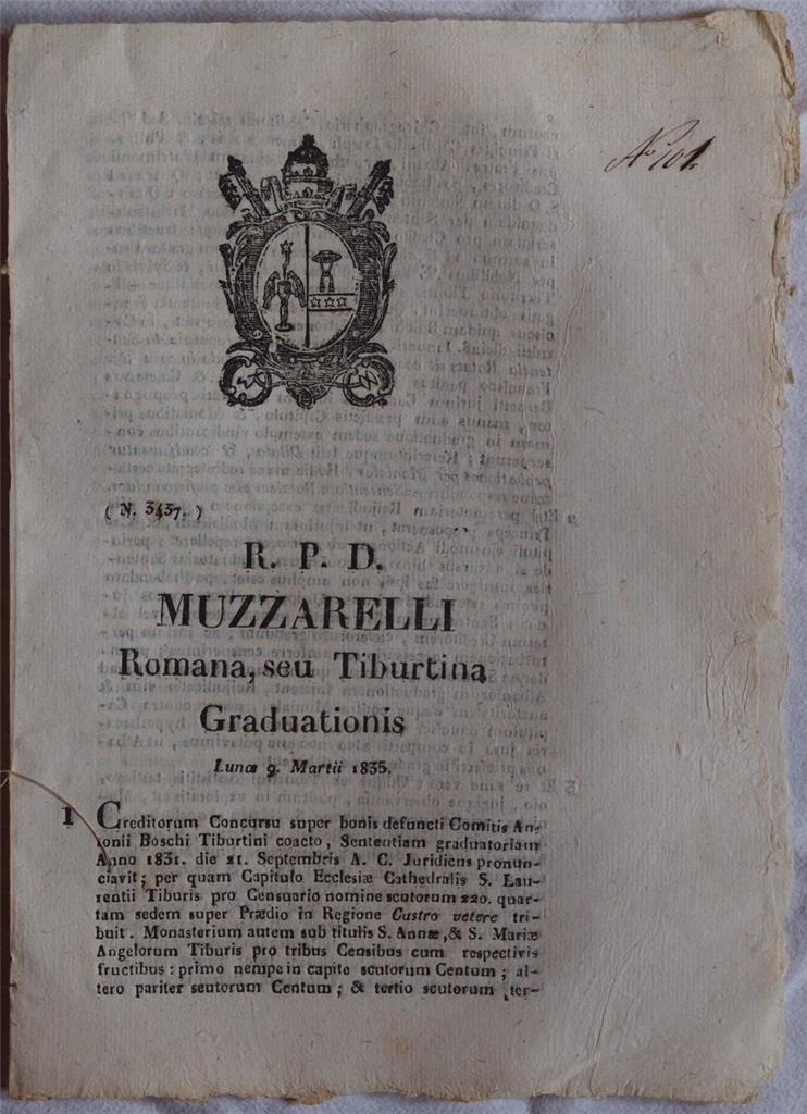MUZZARELLI ROMANA SEU TIBURTINA GRADUATIONIS LUNOE 9 MARTII 1835