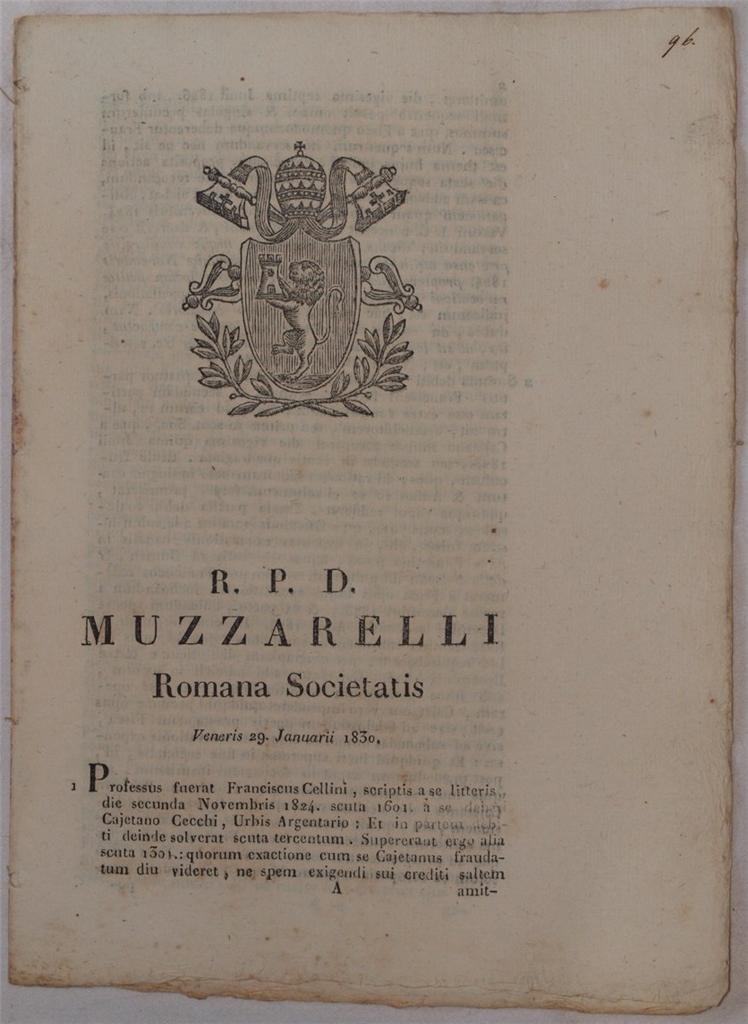 MUZZARELLI ROMANA SOCIETATIS VENERIS 29 JANUARII 1830
