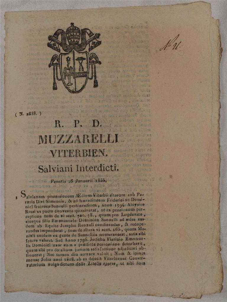 MUZZARELLI VITERBIEN SALVIANI INTERDICTI VENERIS 16 JANUARII 1835