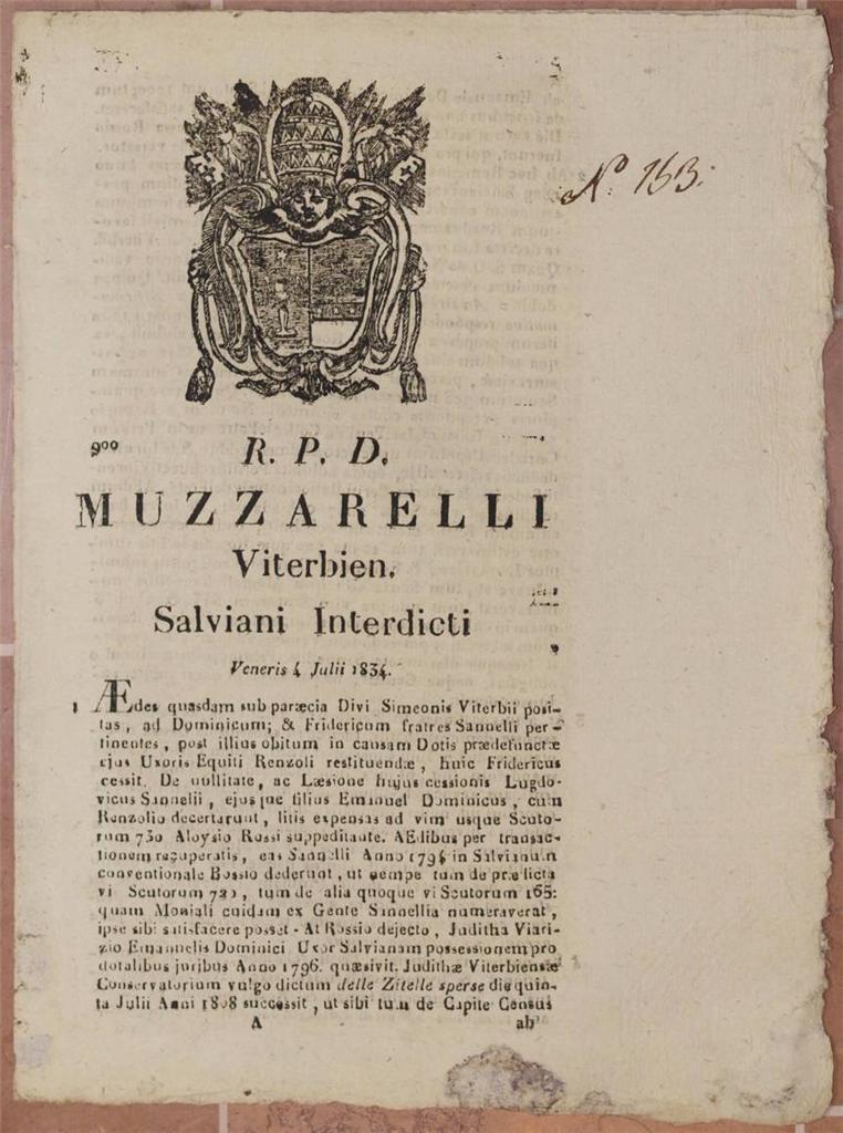 MUZZARELLI VITERBIEN SALVIANI INTERDICTI VENERIS 4 JULII 1834