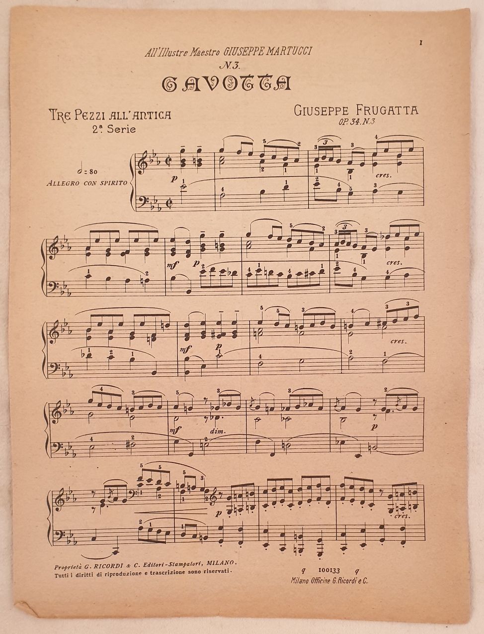 N. 3 GAVOTTA TRE PEZZI ALL'ANTICA 2 SERIE OP. 34 …