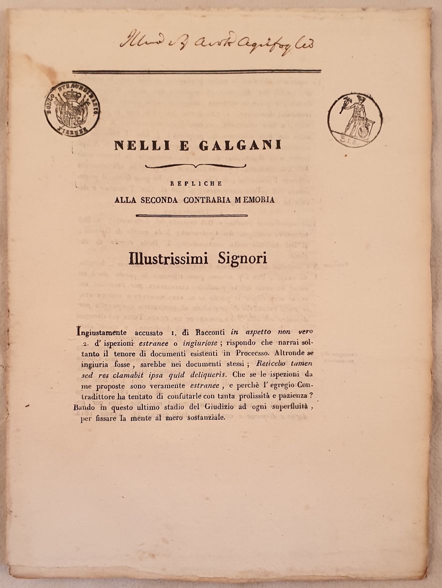NELLI E GALGANI REPLICHE ALLA SECONDA CONTRARIA MEMORIA
