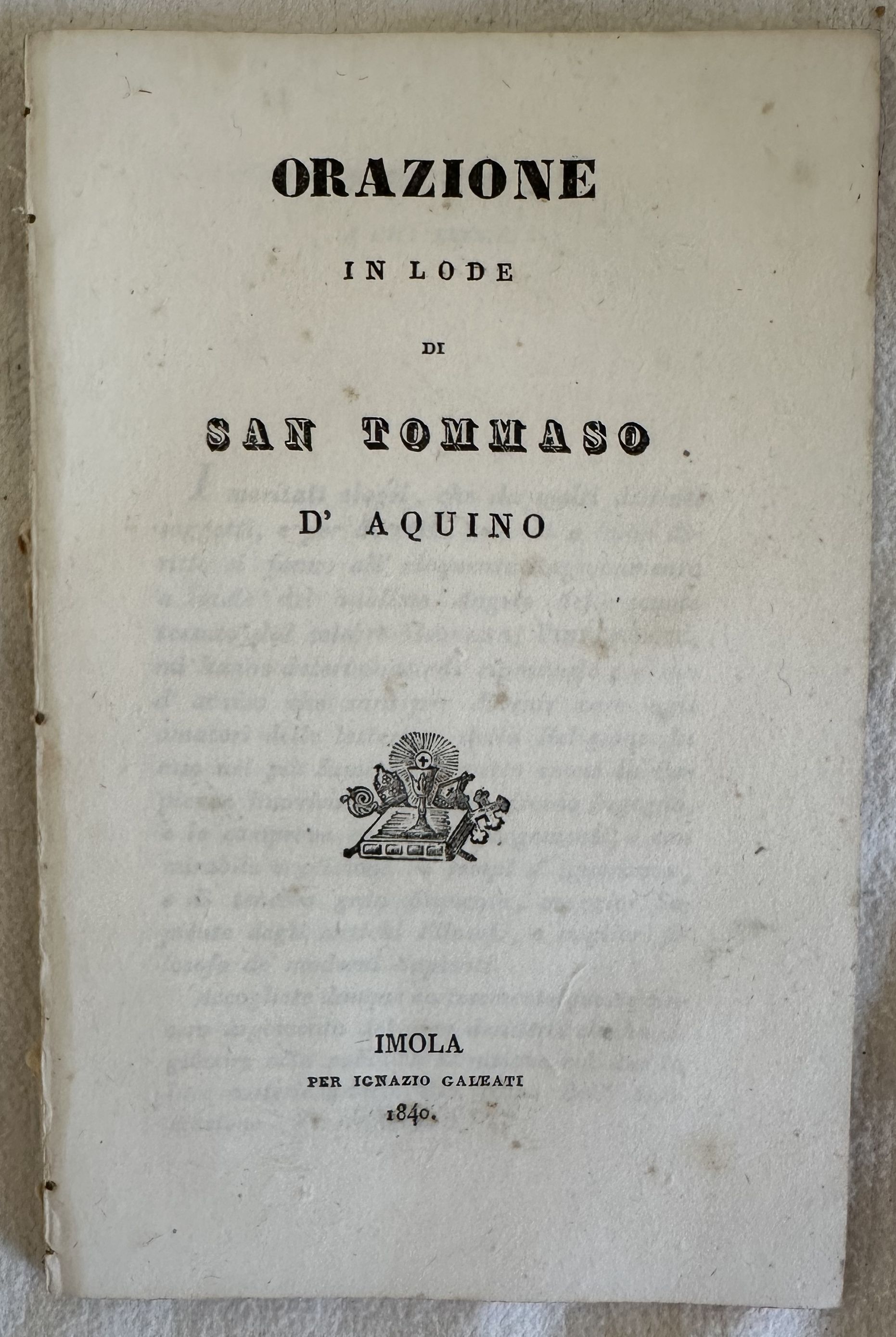 ORAZIONE IN LODE DI SAN TOMMASO D'AQUINO