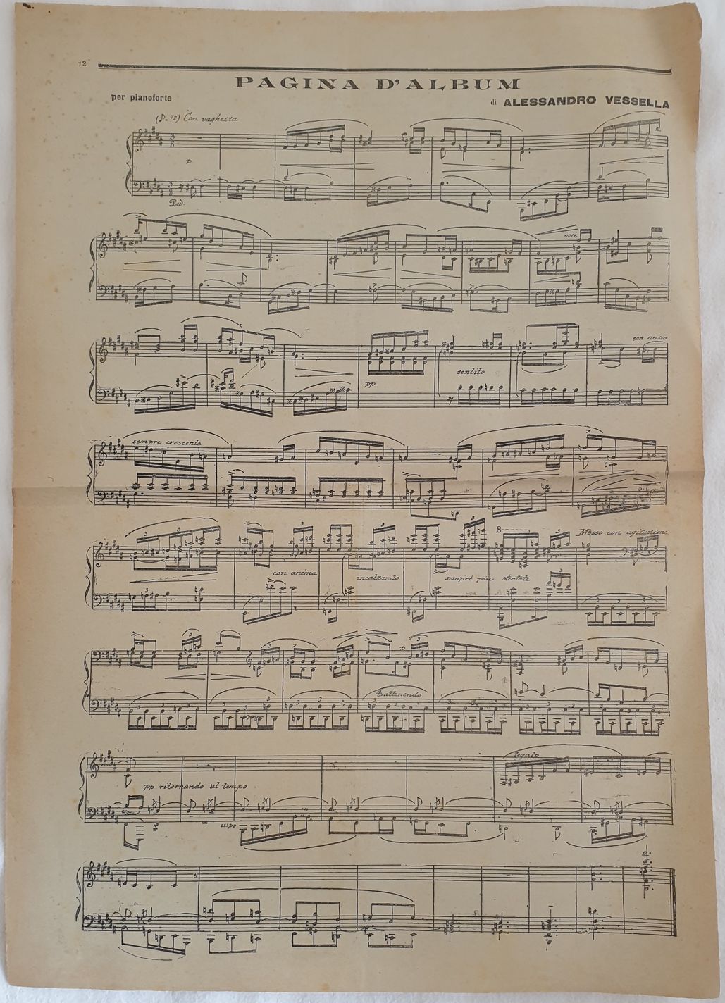 PAGINA D'ALBUM PER PIANOFORTE