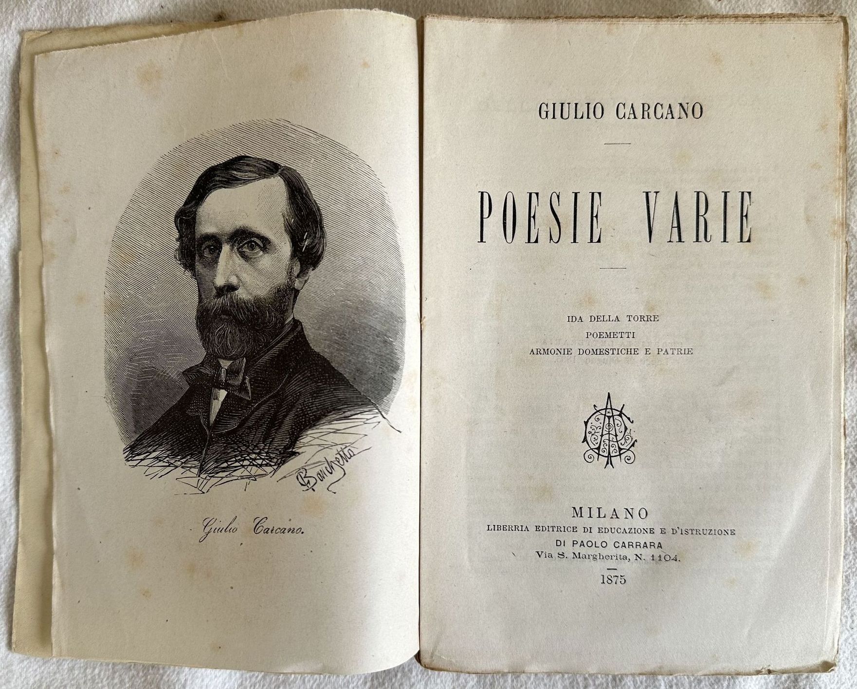 POESIE VARIE IDA DELLA TORRE POEMETTI ARMONIE DOMESTICHE E PATRIE