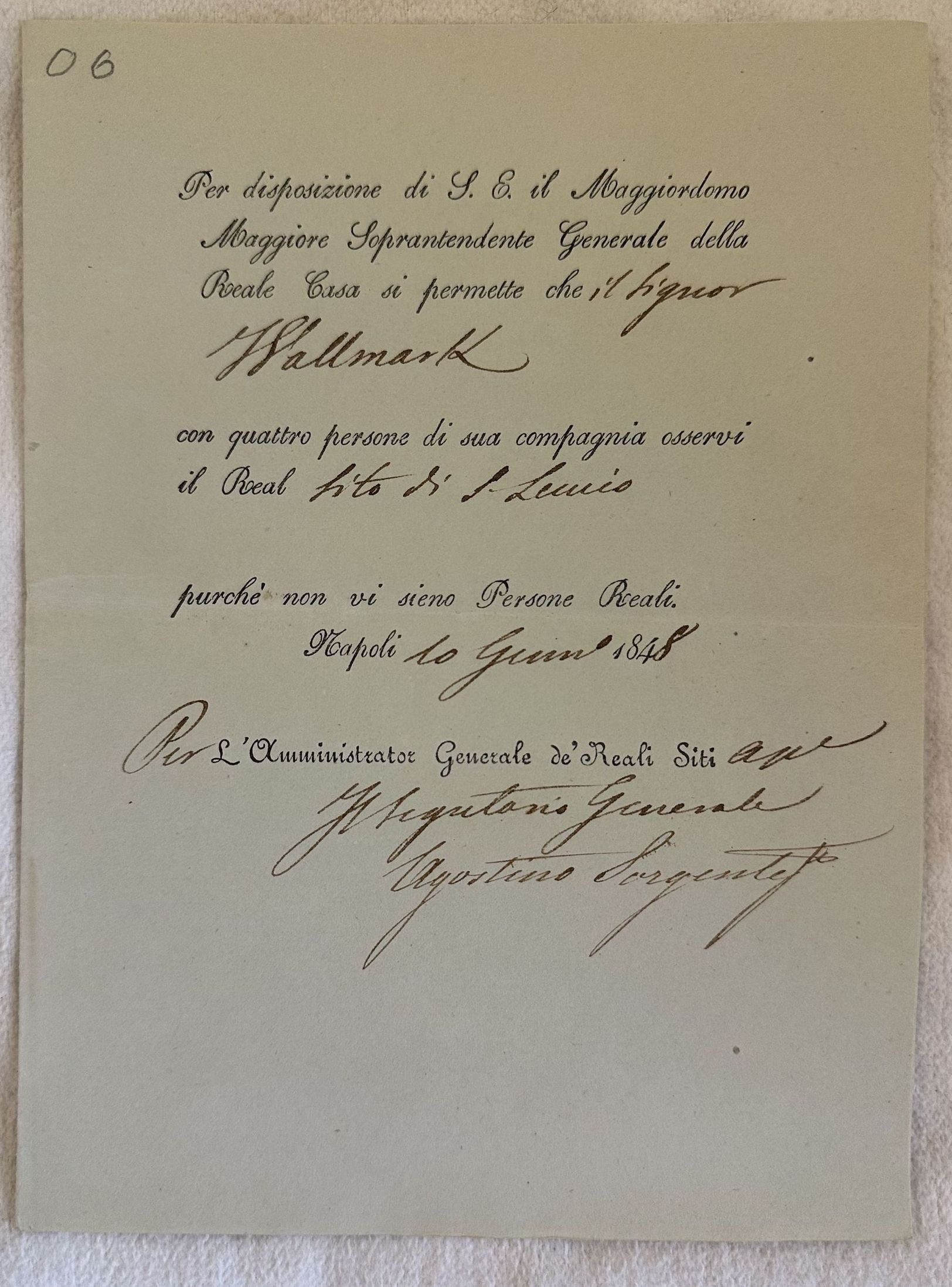 REAL CASINO DI LEUCIO PERMESSO SIG. WALLMARK NAPOLI 10 GENNAIO …