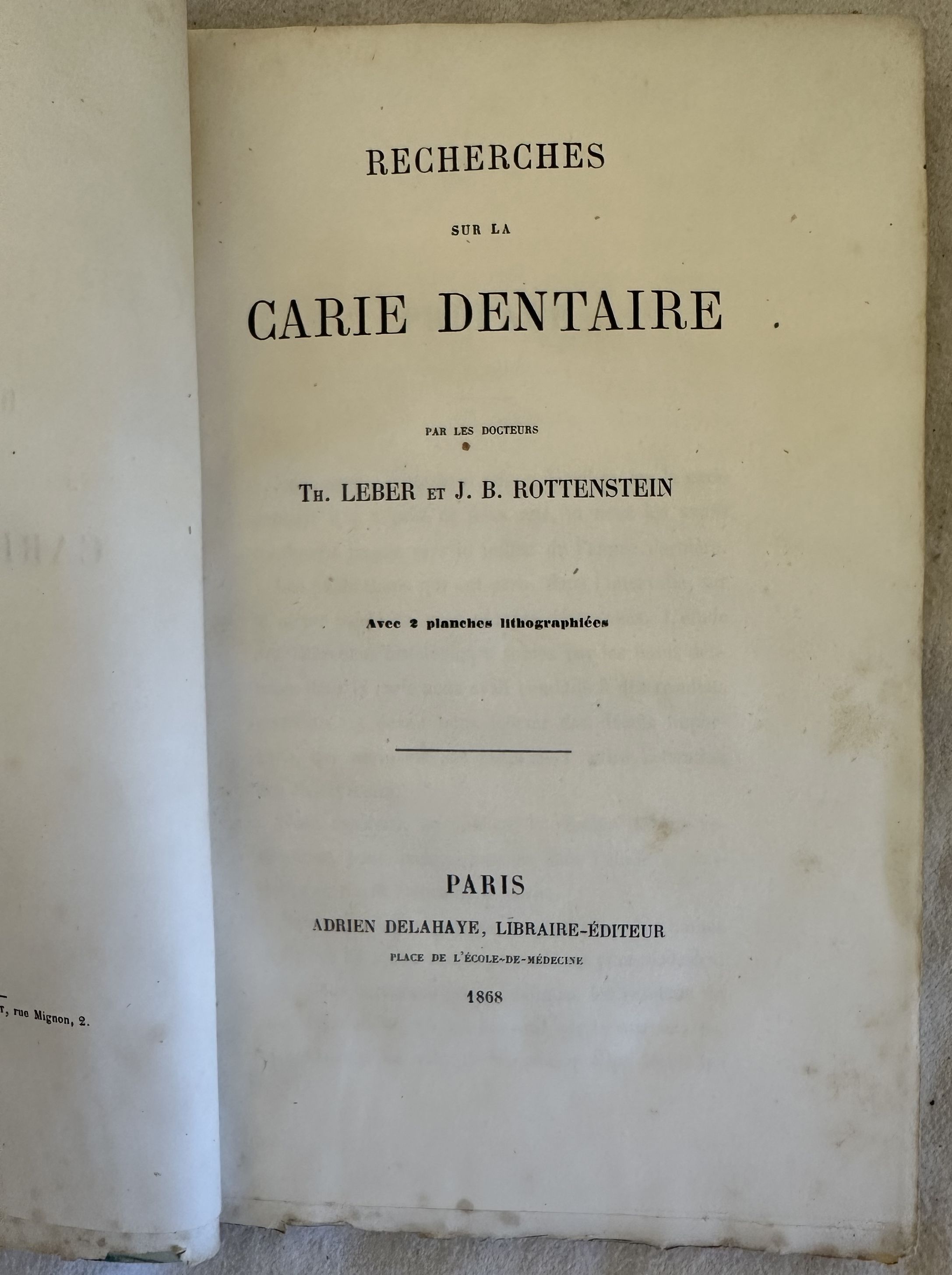 RECHERCHES SUR LA CARIE DENTAIRE SUR LA CARIE DENTAIRE