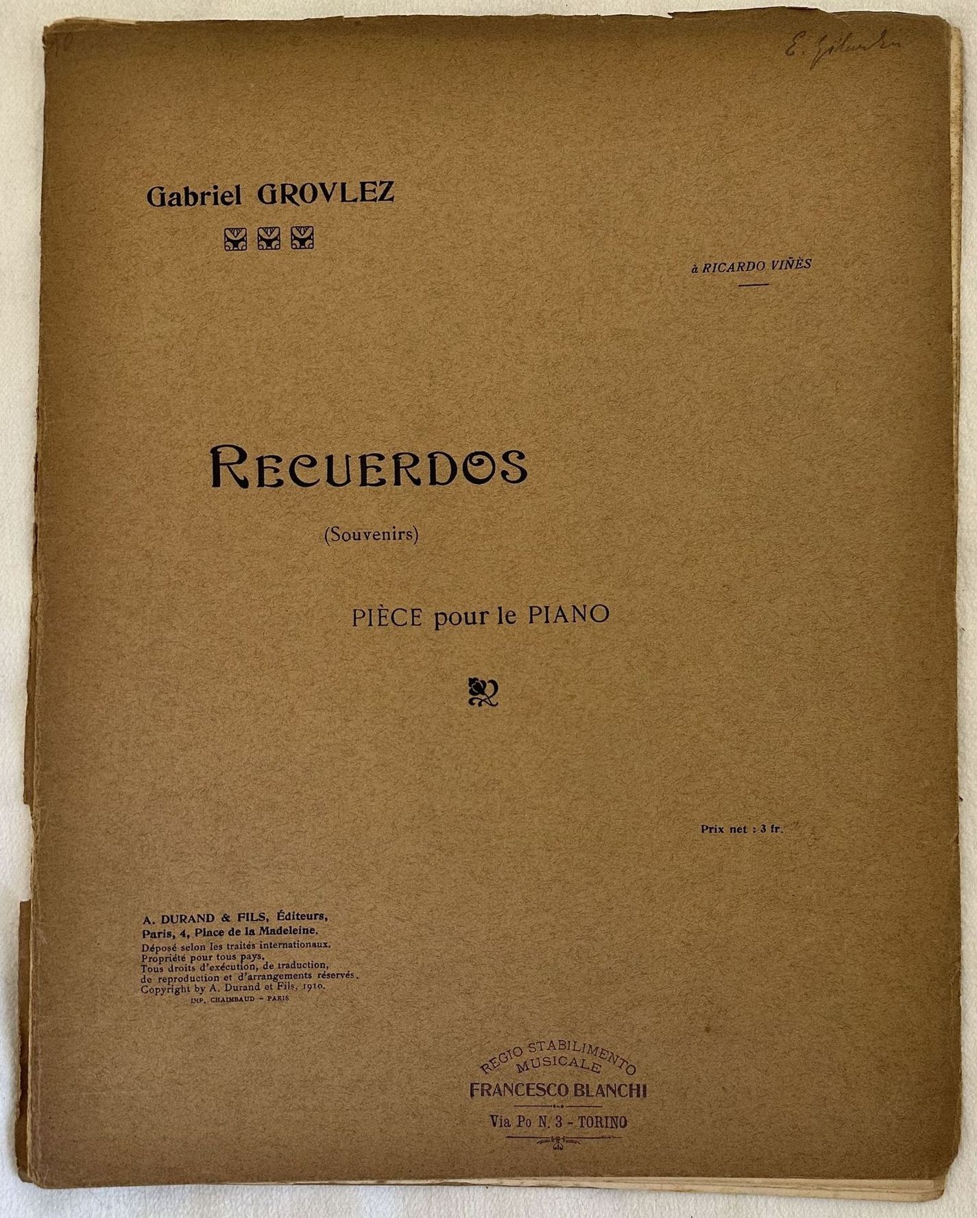 RECUERDOS (SOUVENIRS) PIECE POUR LE PIANO