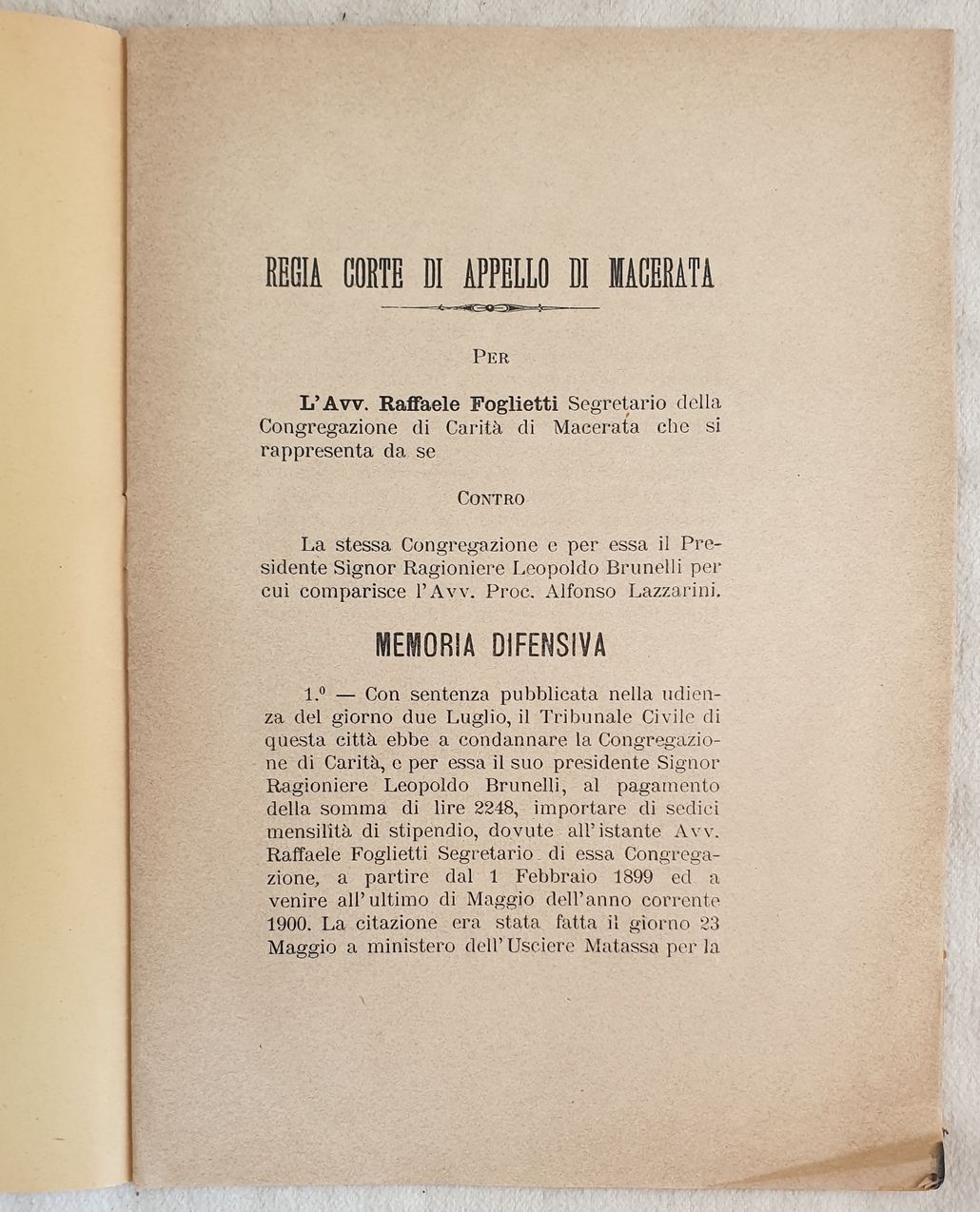 REGIA CORTE DI APPELLO DI MACERATA PER L'AVV. RAFFAELE FOLGIETTI …