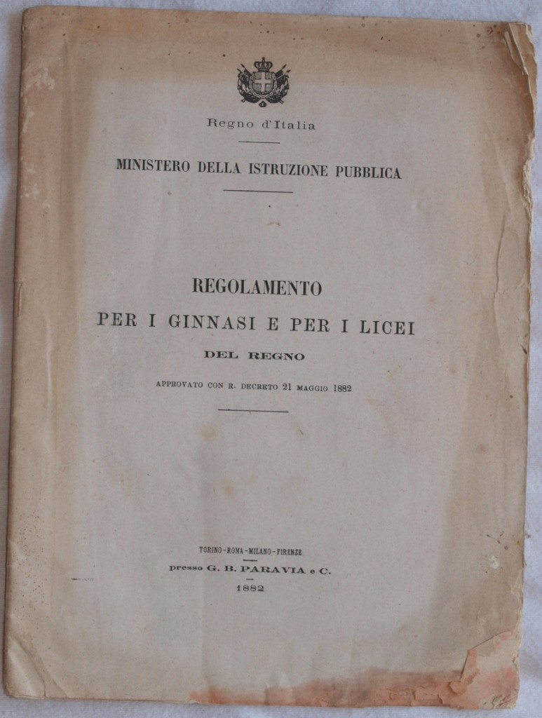 REGOLAMENTO PER I GINNASI E PER I LICEI DEL REGNO …