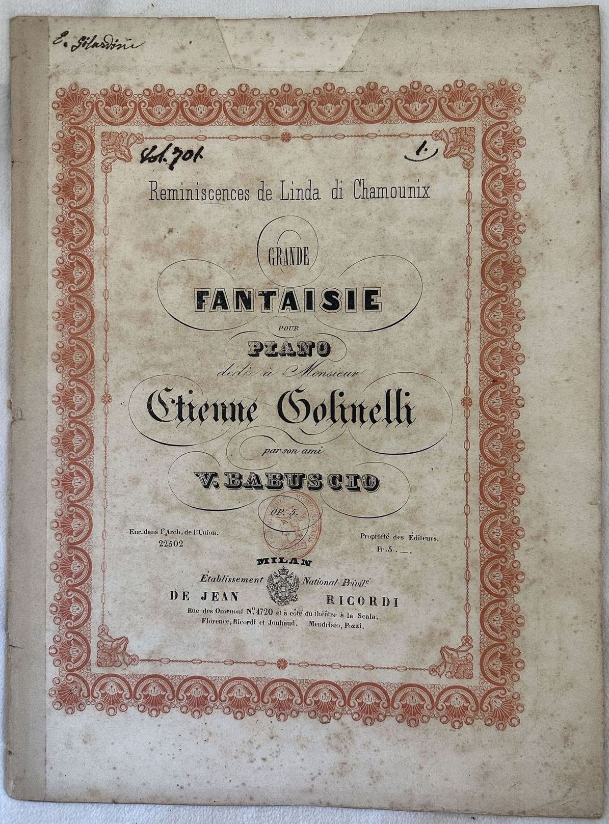REMINESCENCES DE LINDA DI CHAMOUNIX GRANDE FANTAISIE POUR PIANO DEDIE …