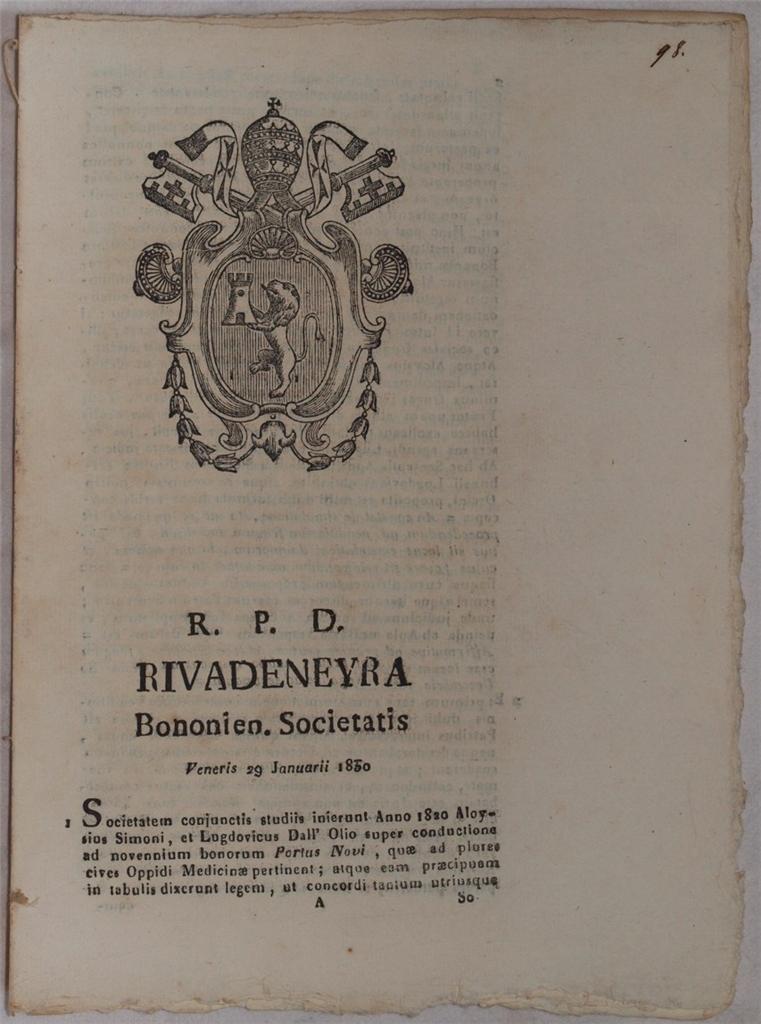 RIVADENEYRA BONONIEN. SOCIETATIS VENERIS 29 JANUARII 1830