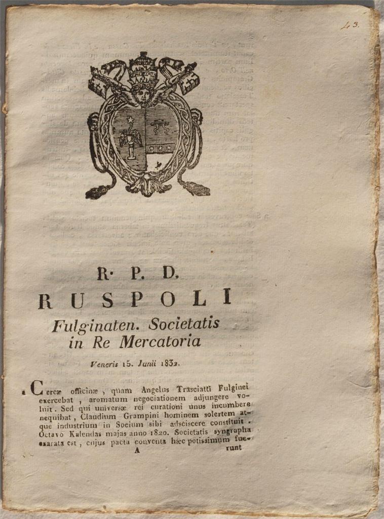 RUSPOLI FULGINATEN SOCIETATIS IN RE MERCATORIA VENERIS 15 JUNII 1832