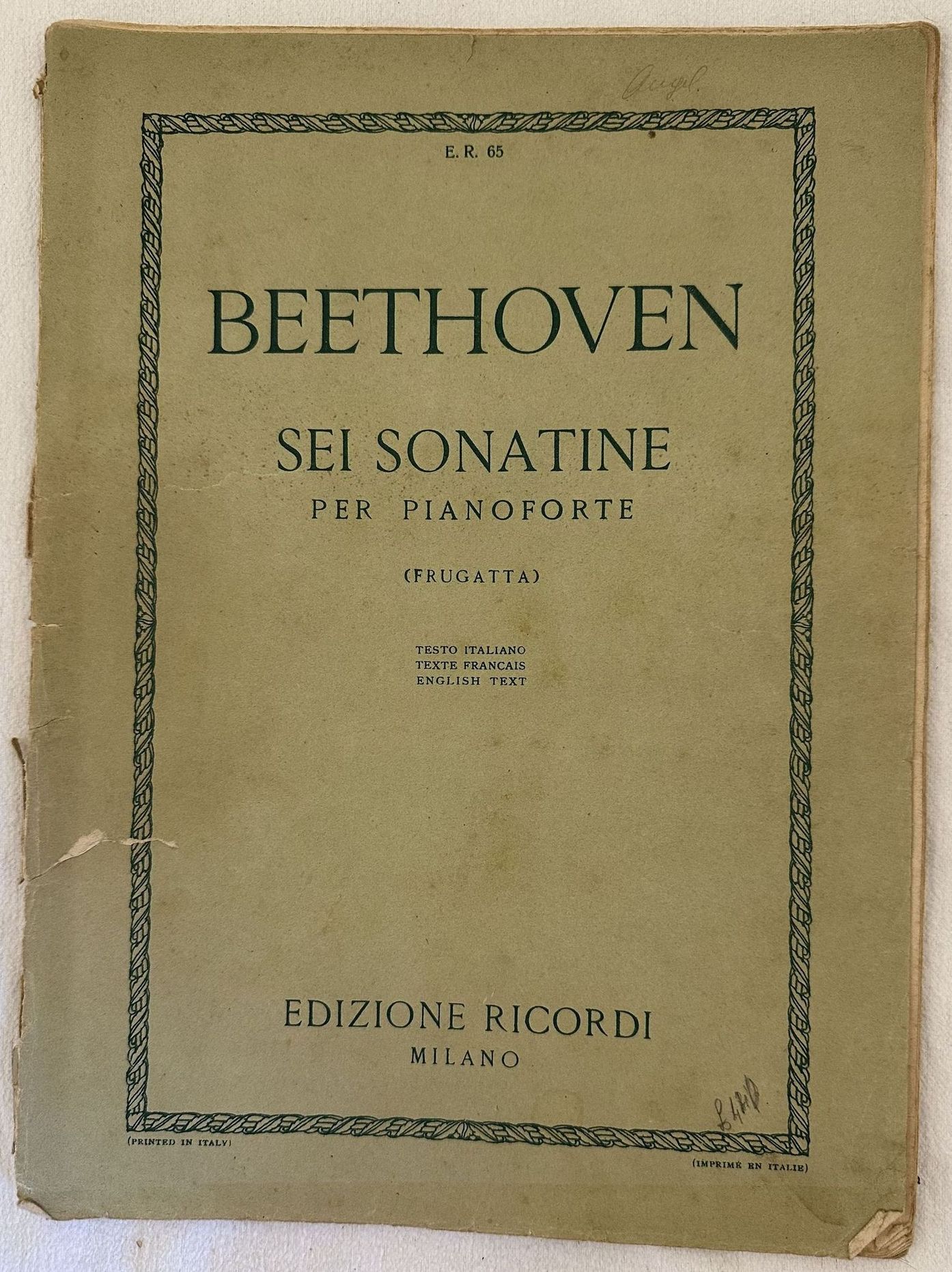 SEI SONATINE PER PIANOFORTE REVISIONE DI GIUSEPPE FRUGATTA TESTO ITALIANO