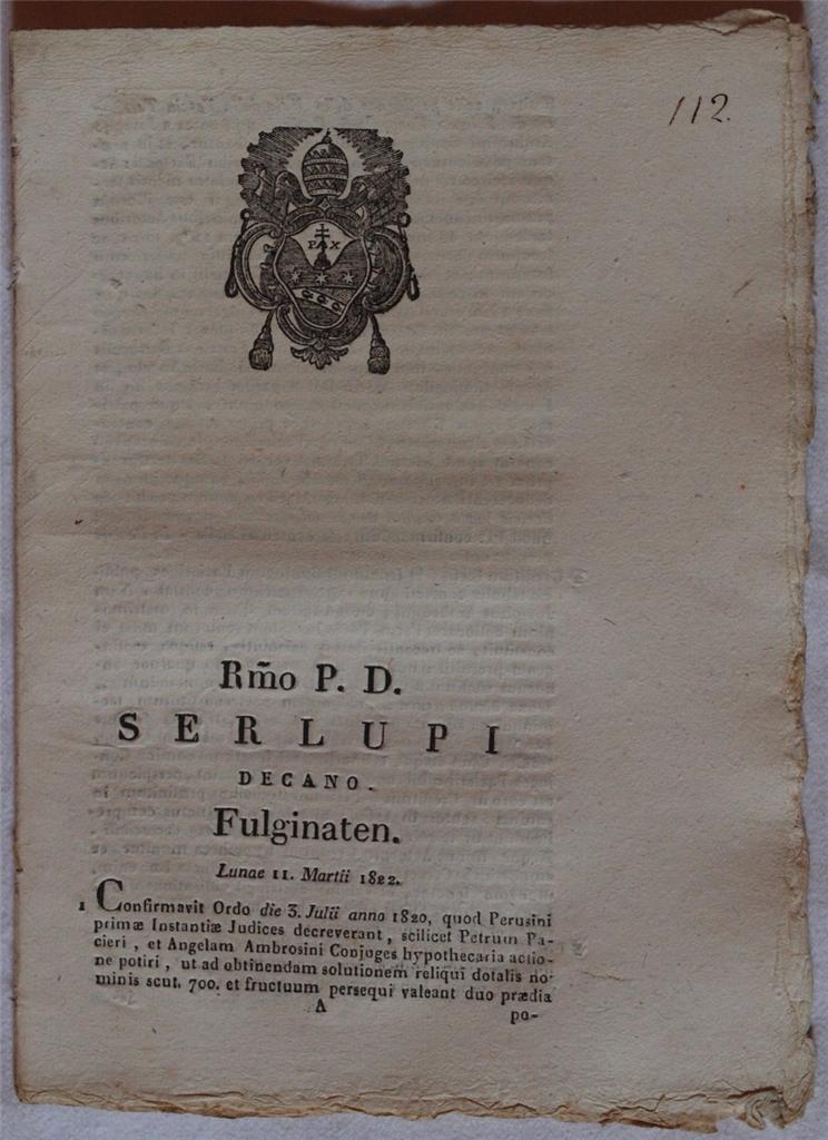 SERLUPI DECANO FULGINATEN LUNOE 11 MARTII 1822
