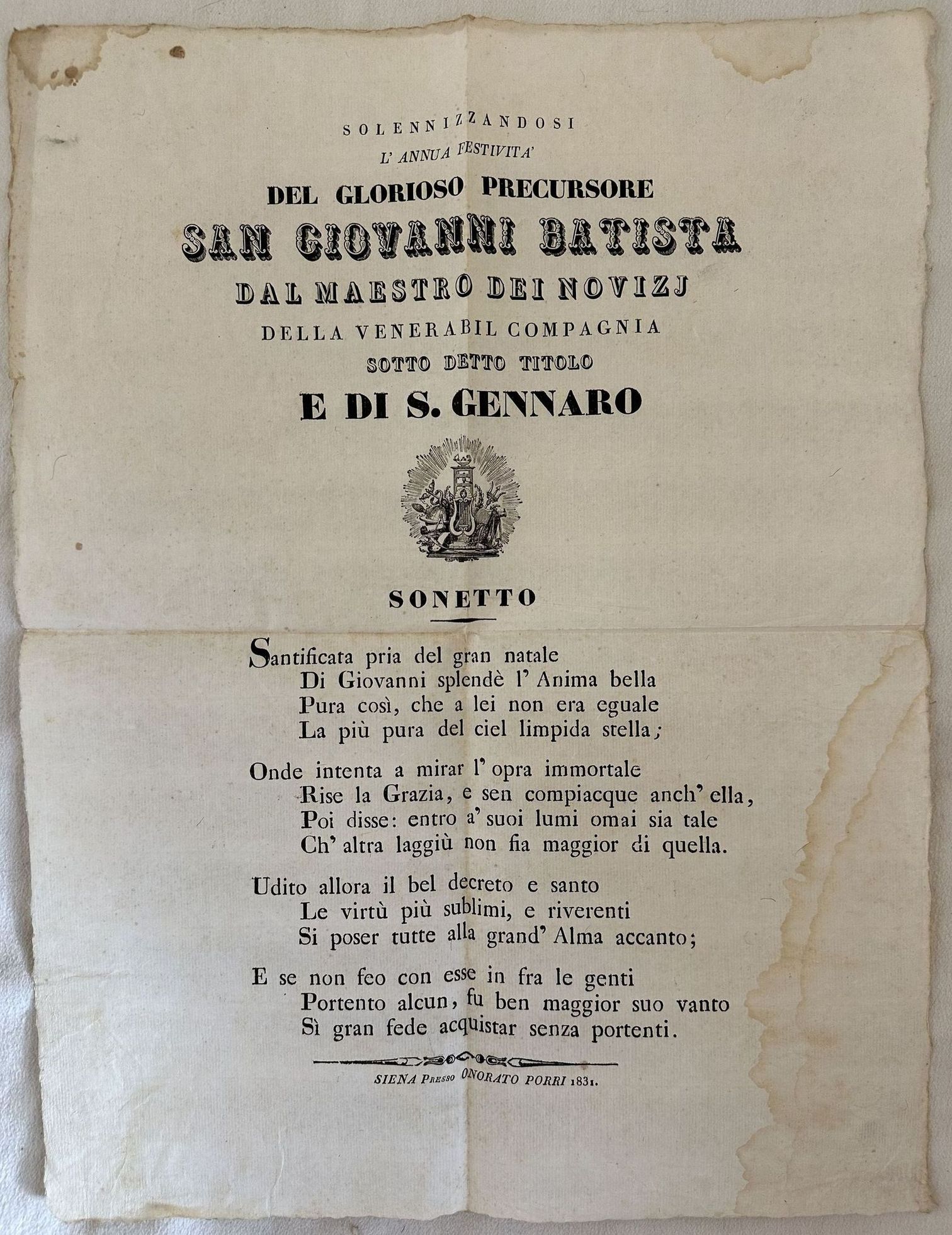 SOLENIZZANDOSI L'ANNUA FESTIVITA DEL GLORIOSO PRECURSORE SAN GIOVANNI BATISTA DAL …