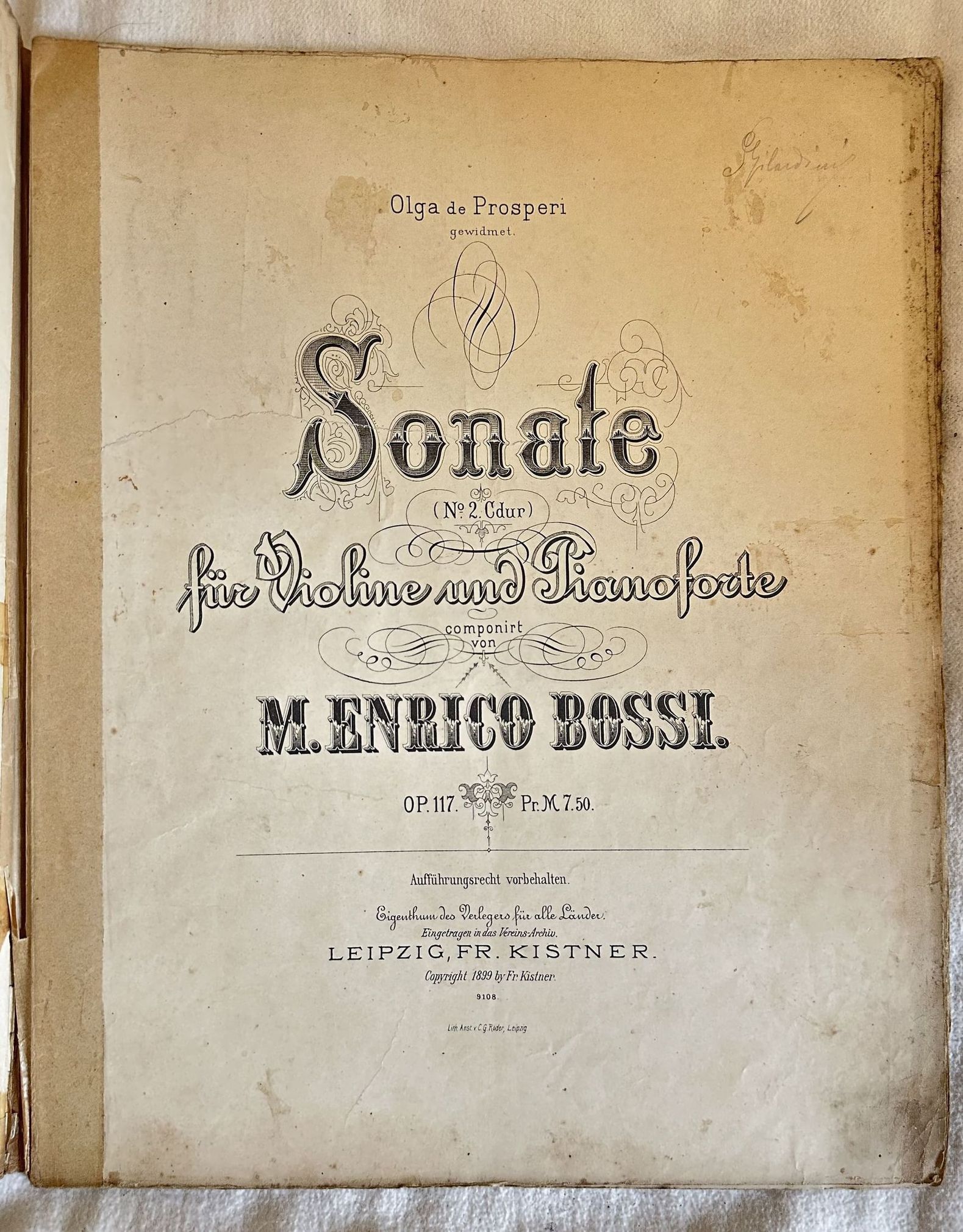 SONATE (N. 2 CDUR) FUR VIOLINE UND PIANOFORTE COMPONIRT VON …