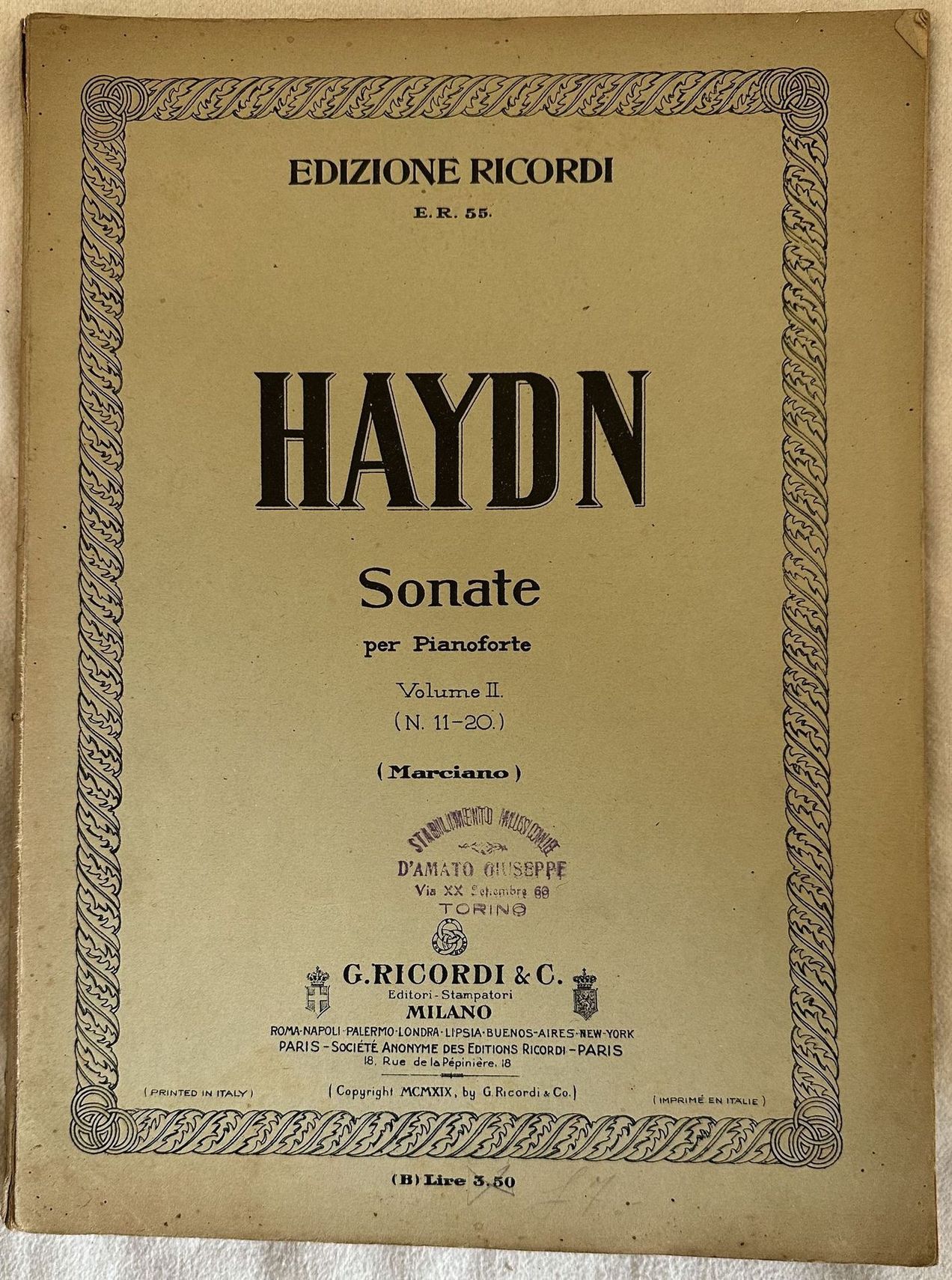 SONATE PER PIANOFORTE DI GIUSEPPE HAYDN EDIZIONE RIVEDUTA DAI PROFESSORI …