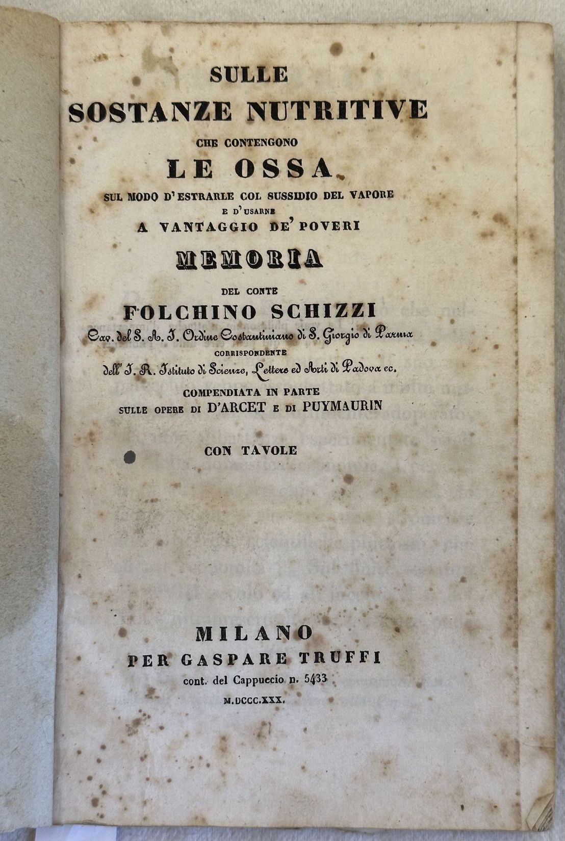 SULLE SOSTANZE NUTRITIVE CHE CONTENGONO LE OSSA SUL MODO D'ESTRARLE …
