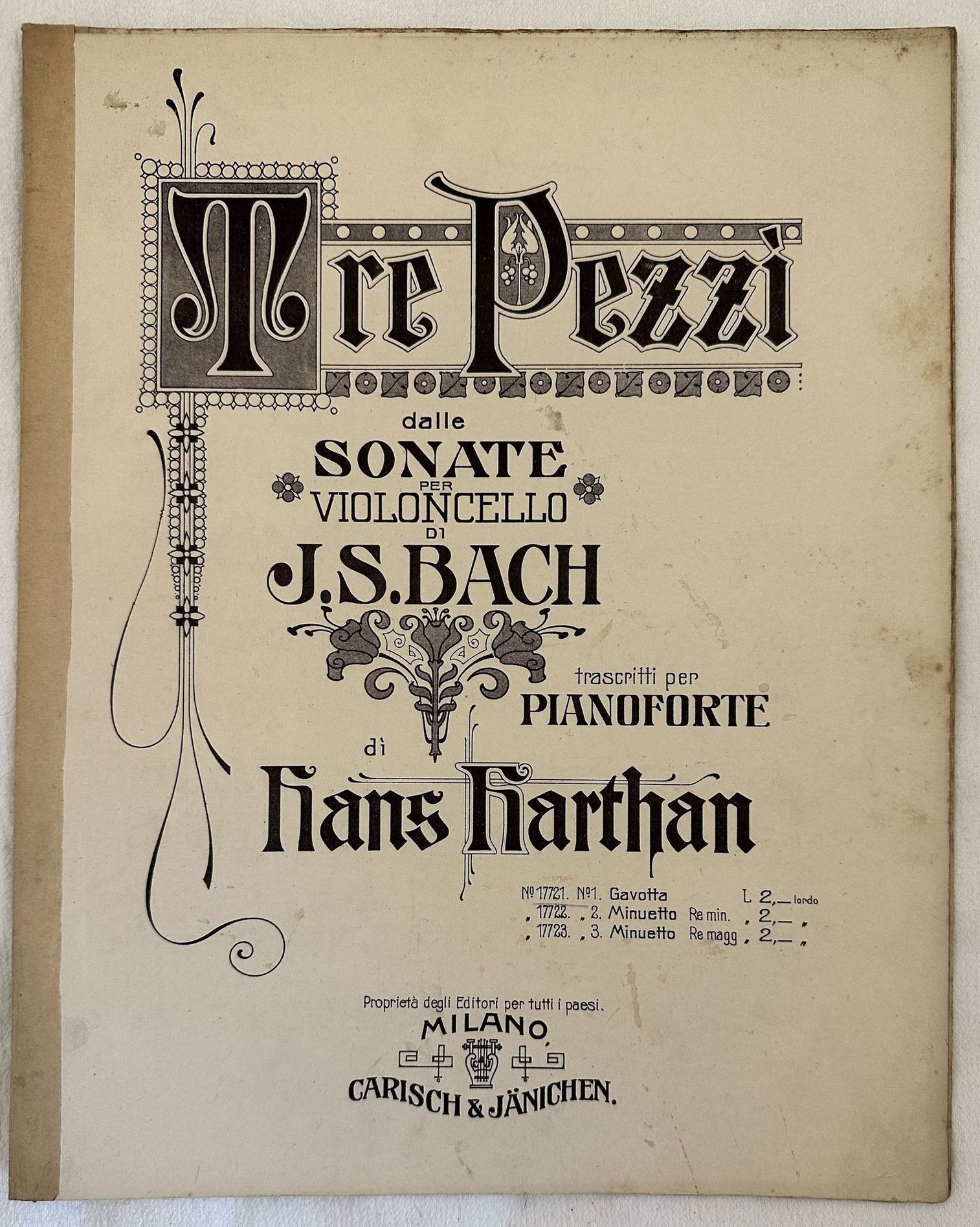 TRE PEZZI DALLE SONATE PER VIOLONCELLO DI J. S. BACH …
