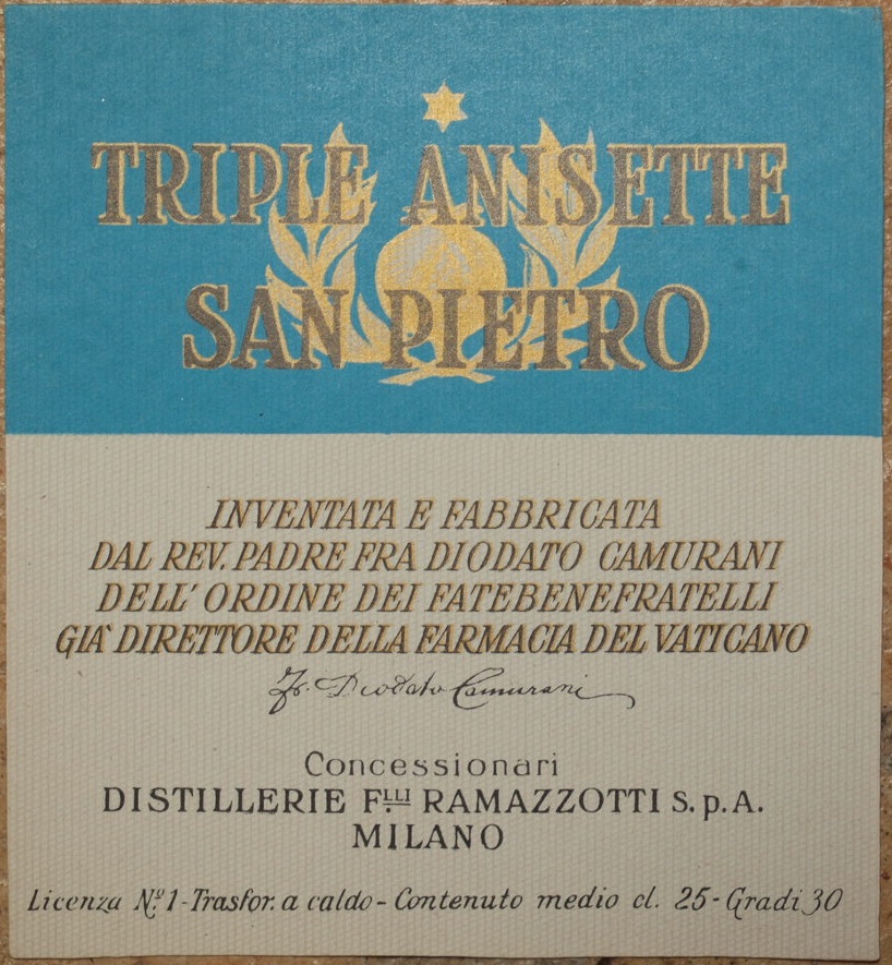 TRIPLE ANISETTE SAN PIETRO INVENTATA E FABBRICATA DAL REV. PADRE …