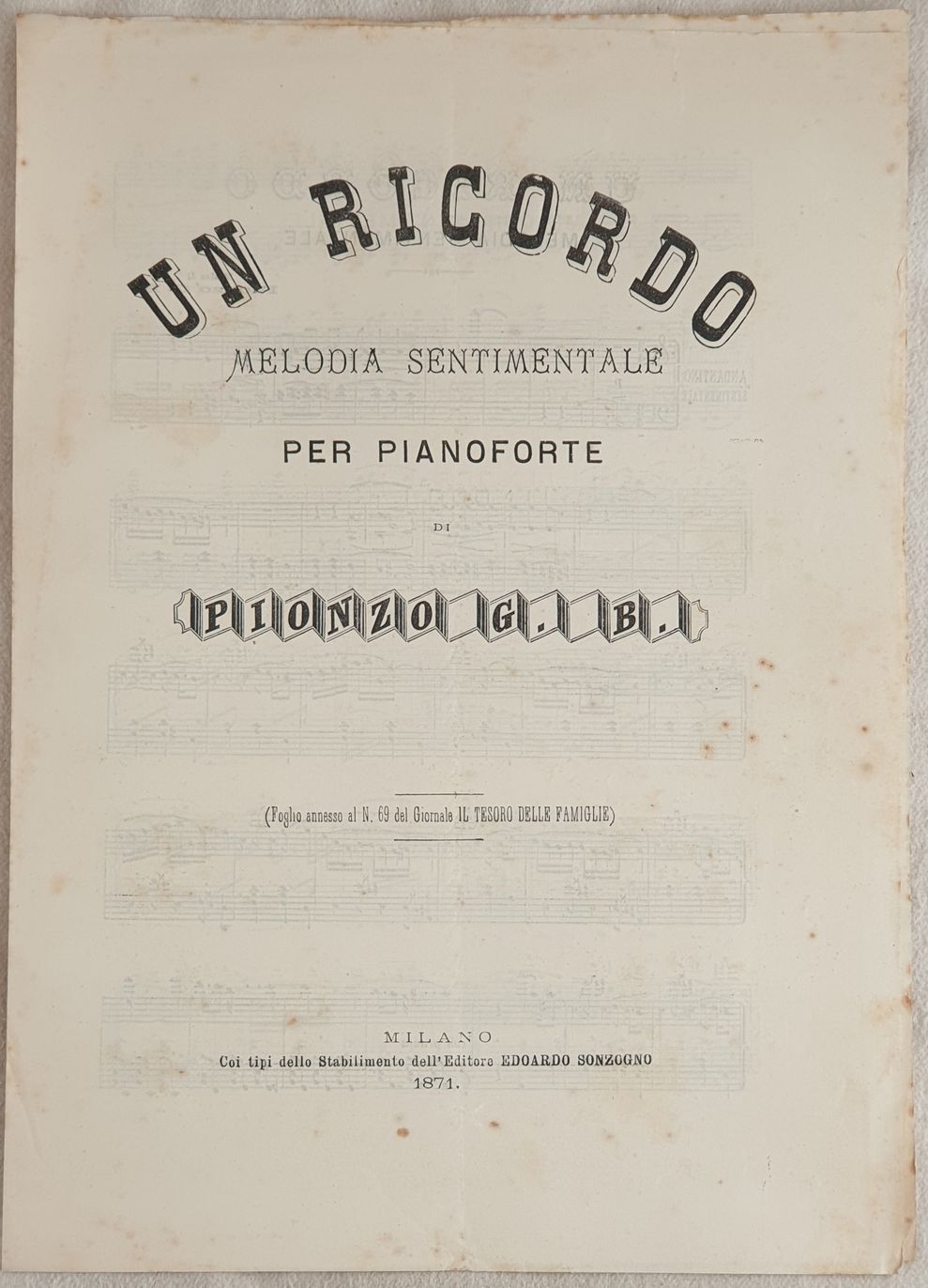 UN RICORDO MELODIA SENTIMENTALE PER PIANOFORTE