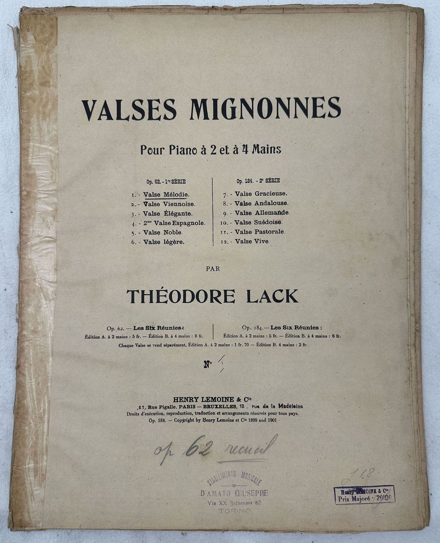 VALSES MIGNONNES POUR PIANO A 2 ET A 4 MAINS