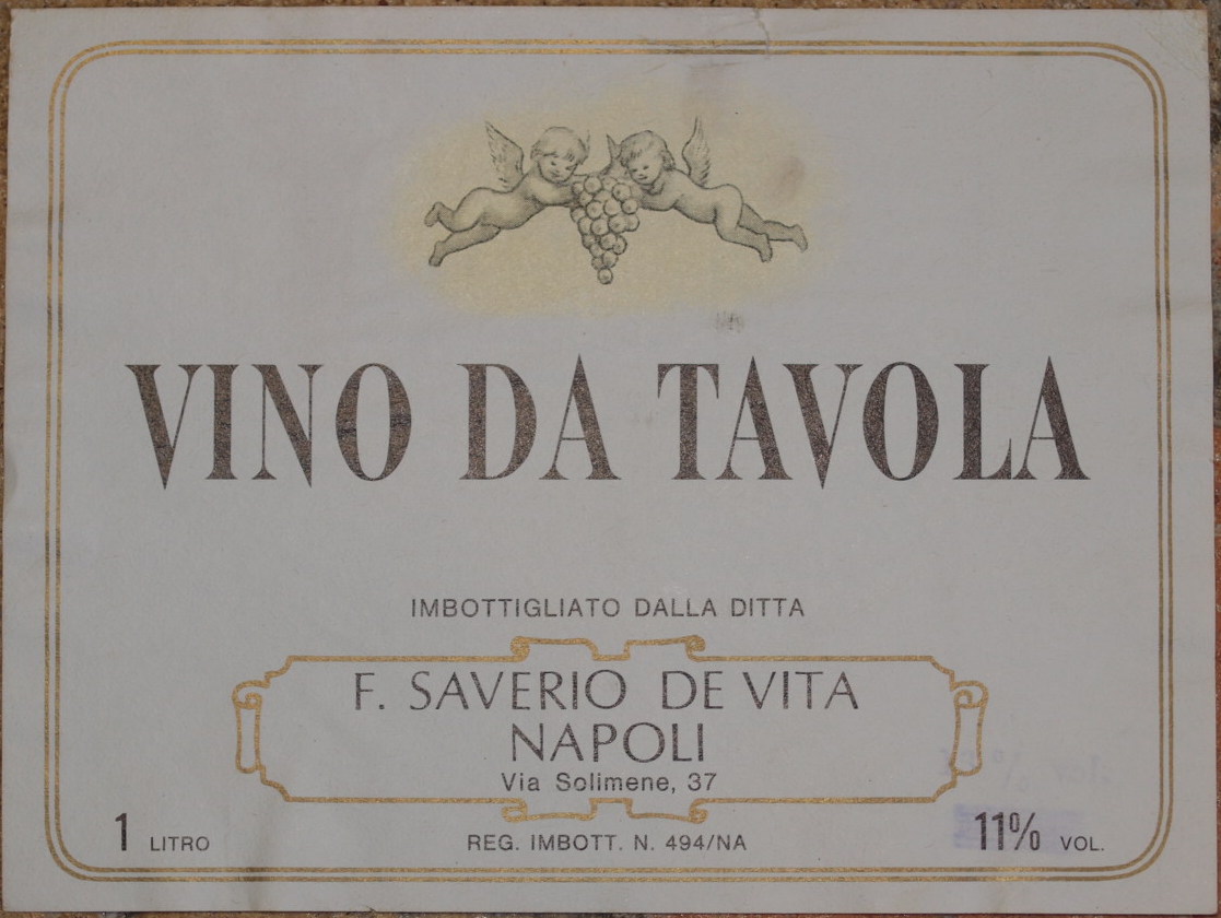 VINO DA TAVOLA IMBOTTIGLIATO DALLA DITTA F. SAVERIO DE VITA …