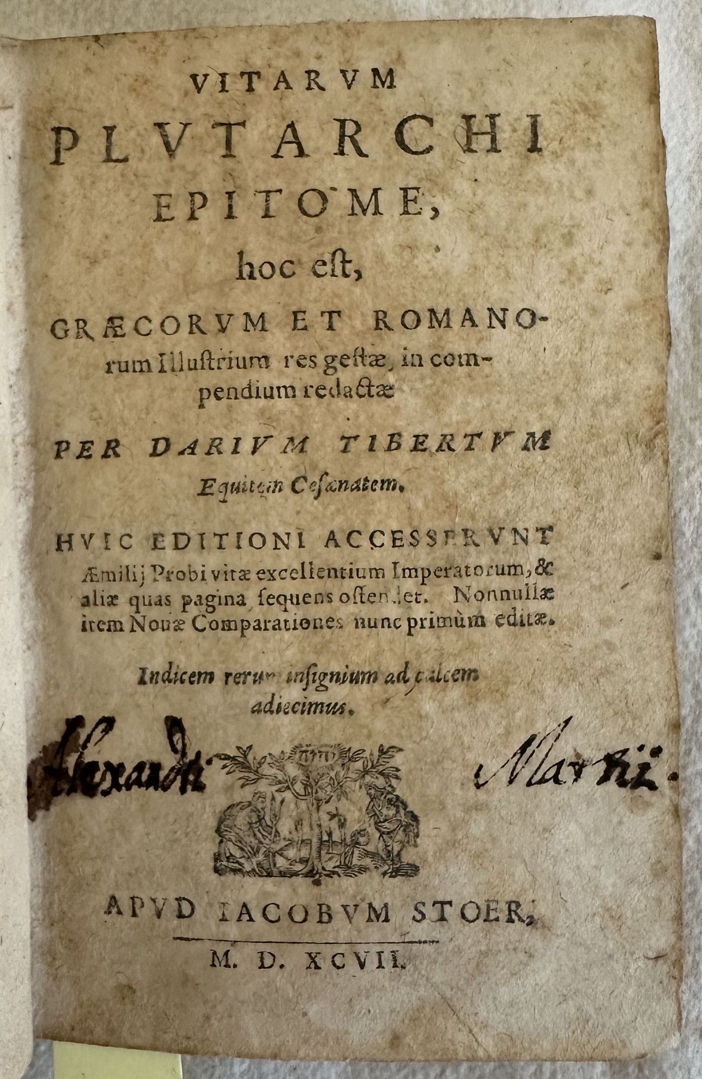 VITARUM PLUTARCHI EPITOME HOC EST GRAECORUM ET ROMANORUM ILLUSTRIUM RES …