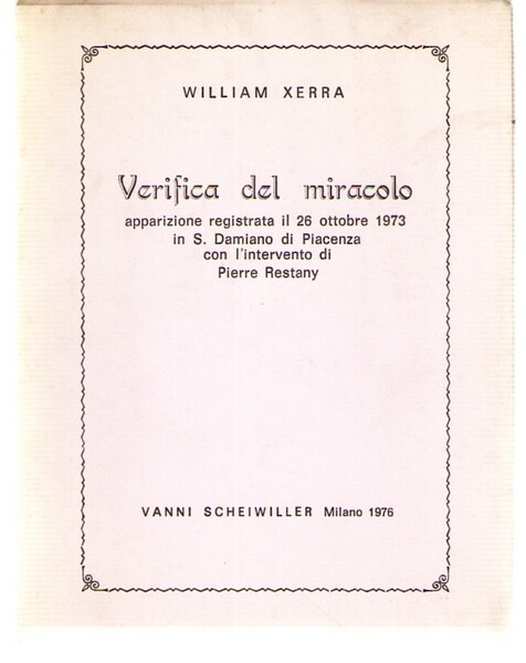 Verifica Del Miracolo Apparizione Registrata Il 26 Ottobre 1973 in …