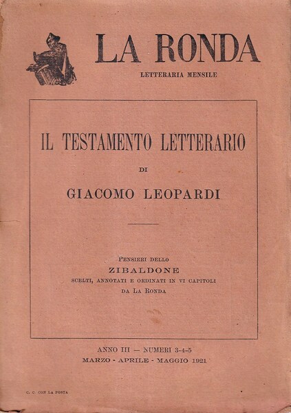 Il testamento letterario di Giacomo Leopardi. Pensiero dello Zibaldone scelti, …